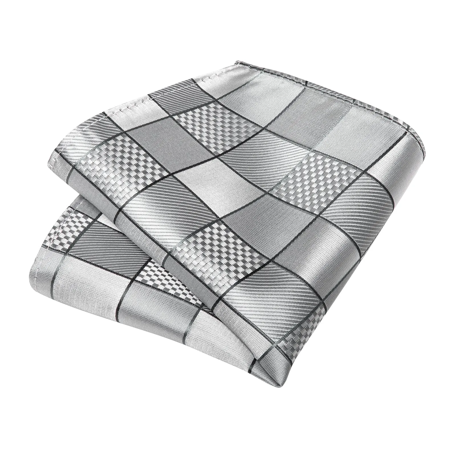 Light Grey Plaid Silk Fabric Tie Hanky Cufflinks Set sold by Ties2You product image thumbnail 4