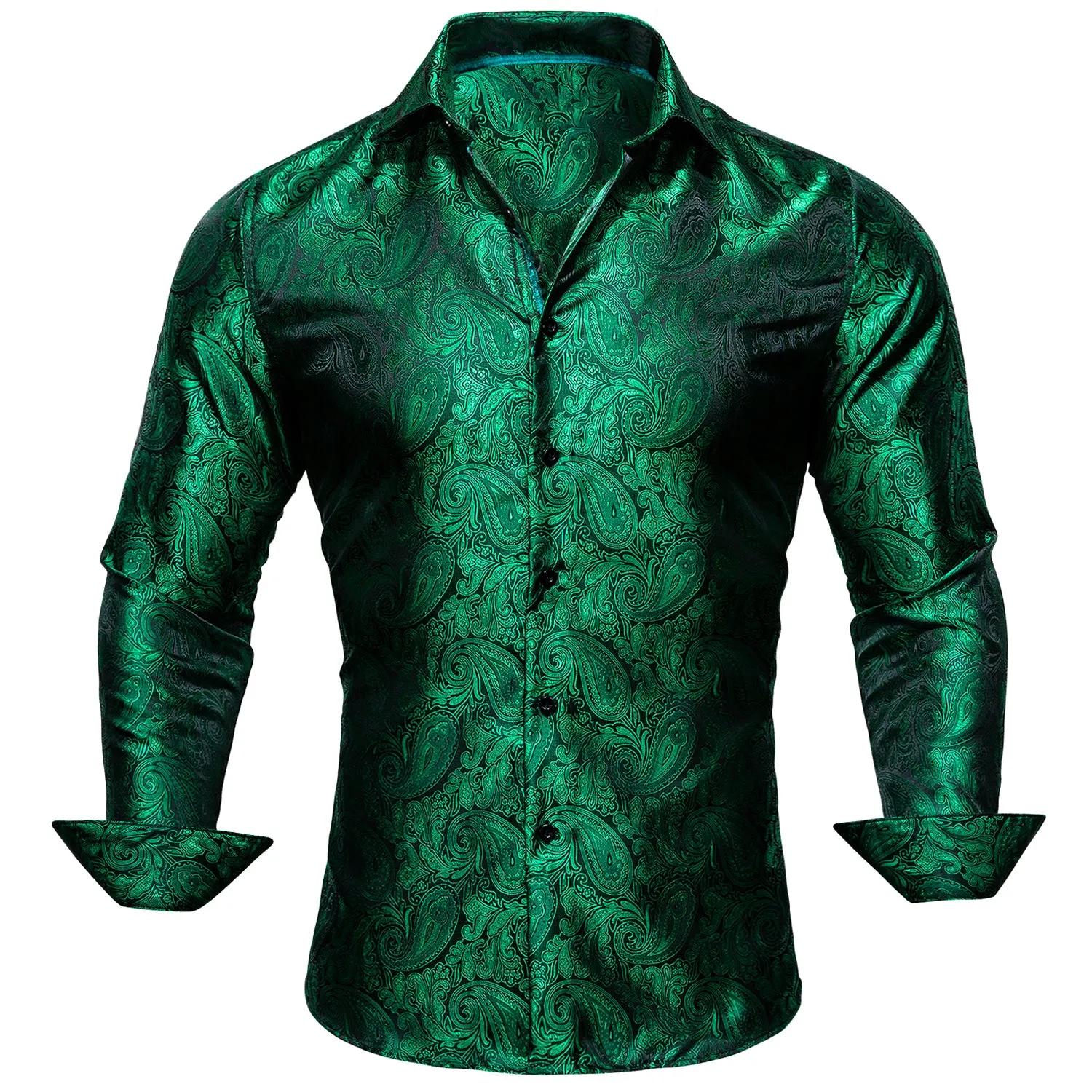Green Paisley Style Silk Men's Long Sleeve Shirt sold by Ties2You