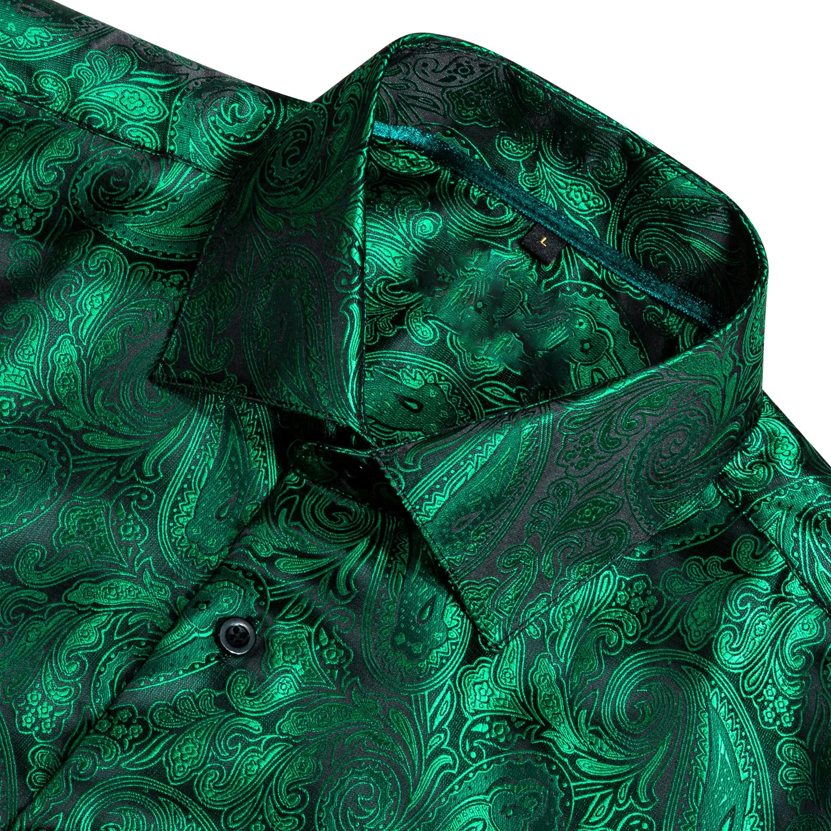 Green Paisley Style Silk Men's Long Sleeve Shirt sold by Ties2You product image thumbnail 3
