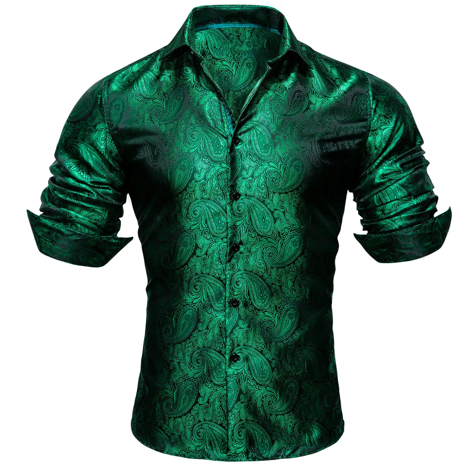 Green Paisley Style Silk Men's Long Sleeve Shirt sold by Ties2You product image thumbnail 2