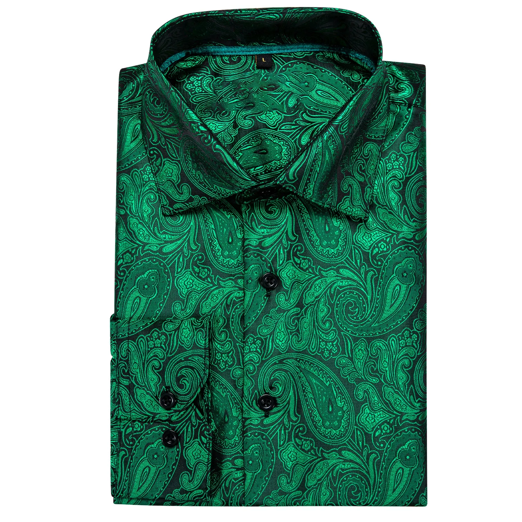Green Paisley Style Silk Men's Long Sleeve Shirt sold by Ties2You product image thumbnail 4