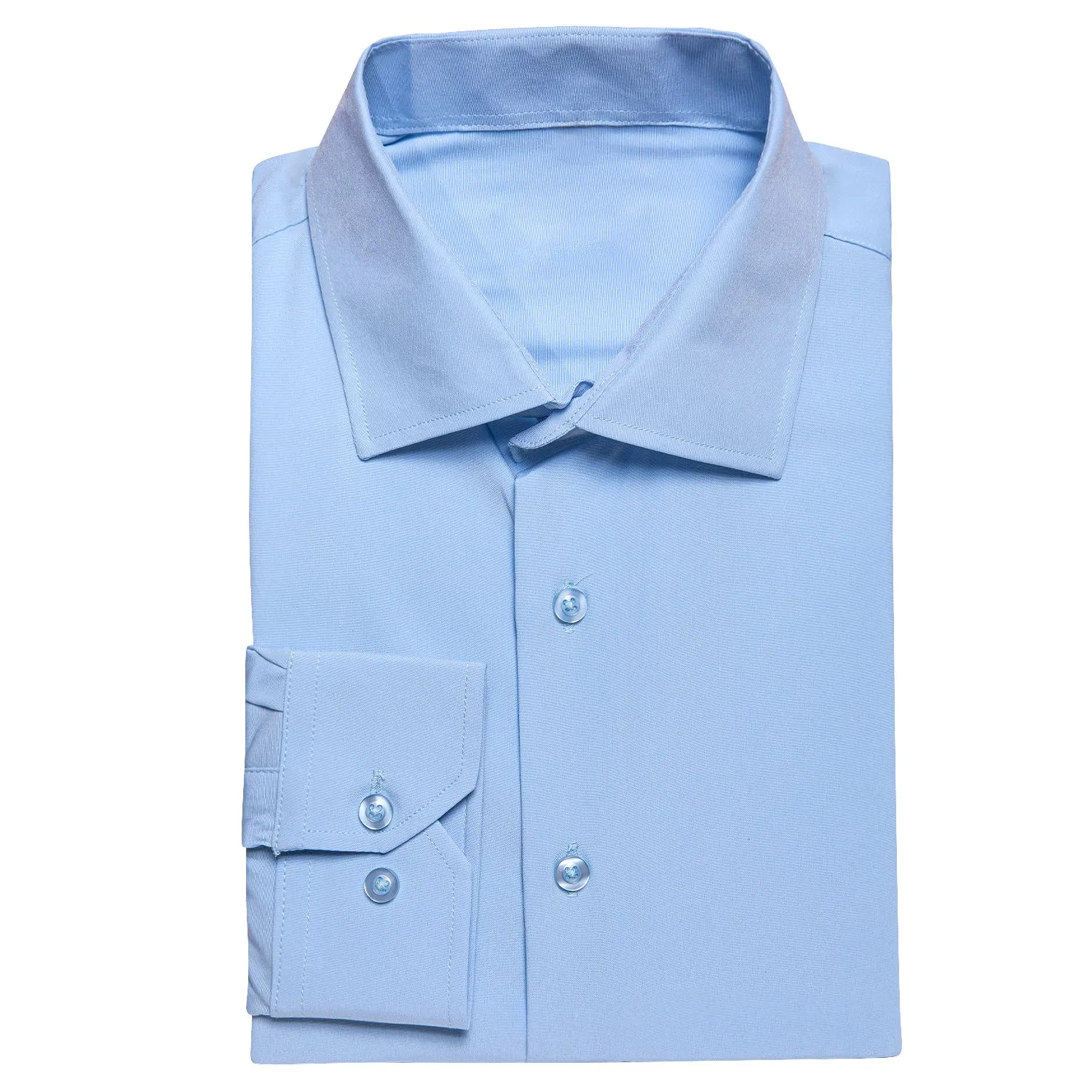 Light Blue Solid Cotton Stretchy Fabric Men's Long Sleeve Shirt sold by Ties2You product image thumbnail 2