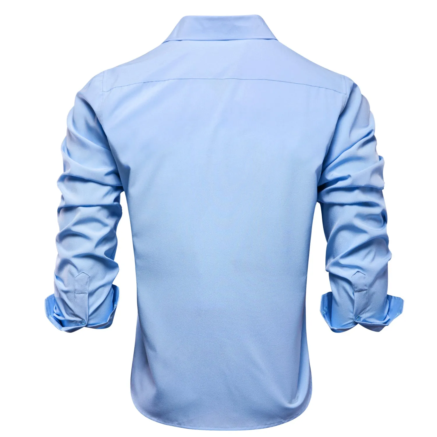 Light Blue Solid Cotton Stretchy Fabric Men's Long Sleeve Shirt sold by Ties2You product image thumbnail 4