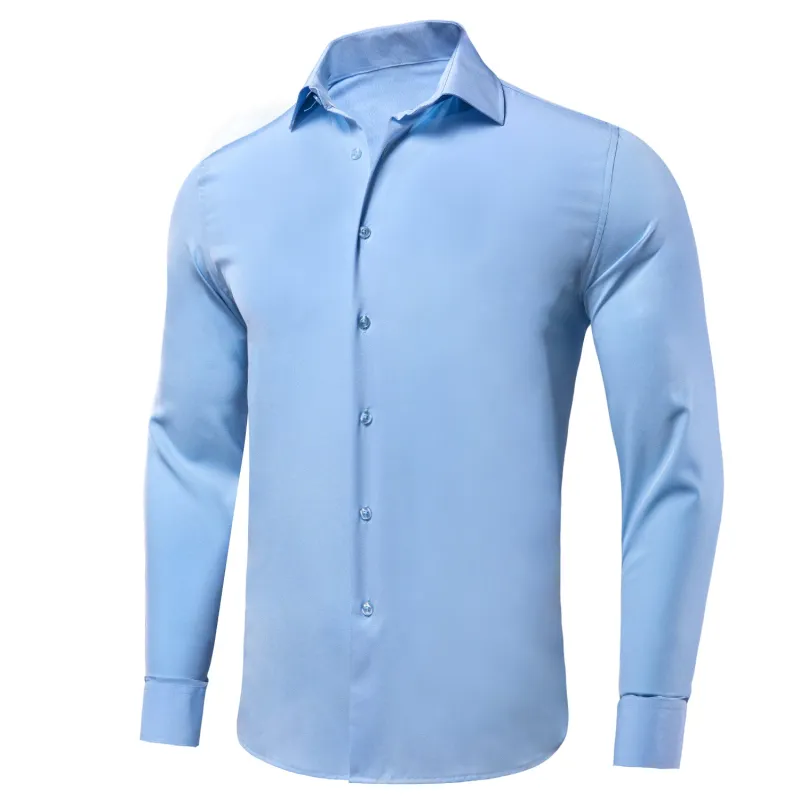 Light Blue Solid Cotton Stretchy Fabric Men's Long Sleeve Shirt sold by Ties2You