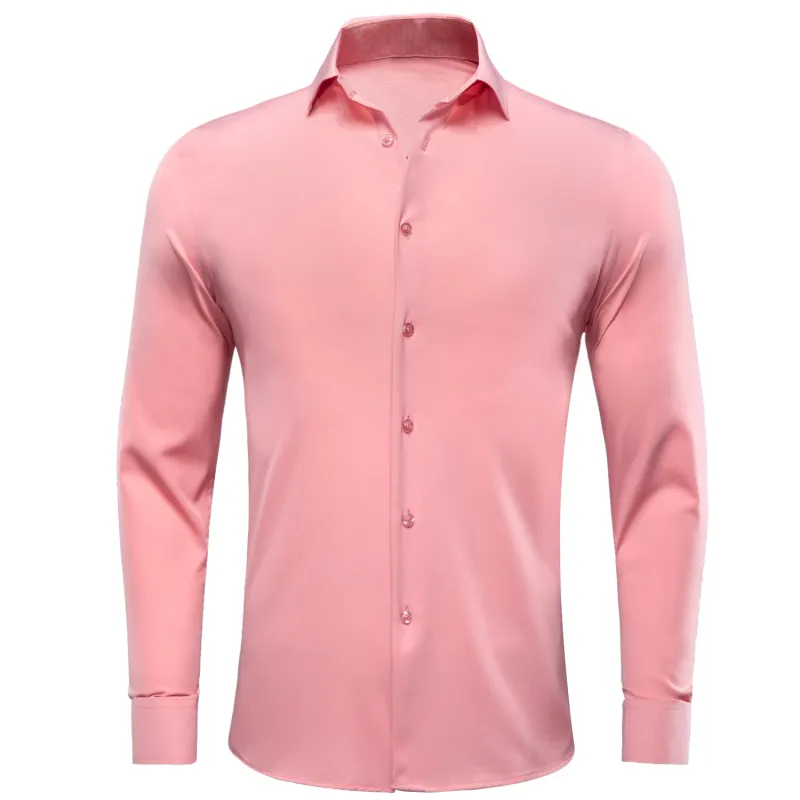 Light Pink Solid Cotton Stretchy Fabric Men's Long Sleeve Shirt sold by Ties2You
