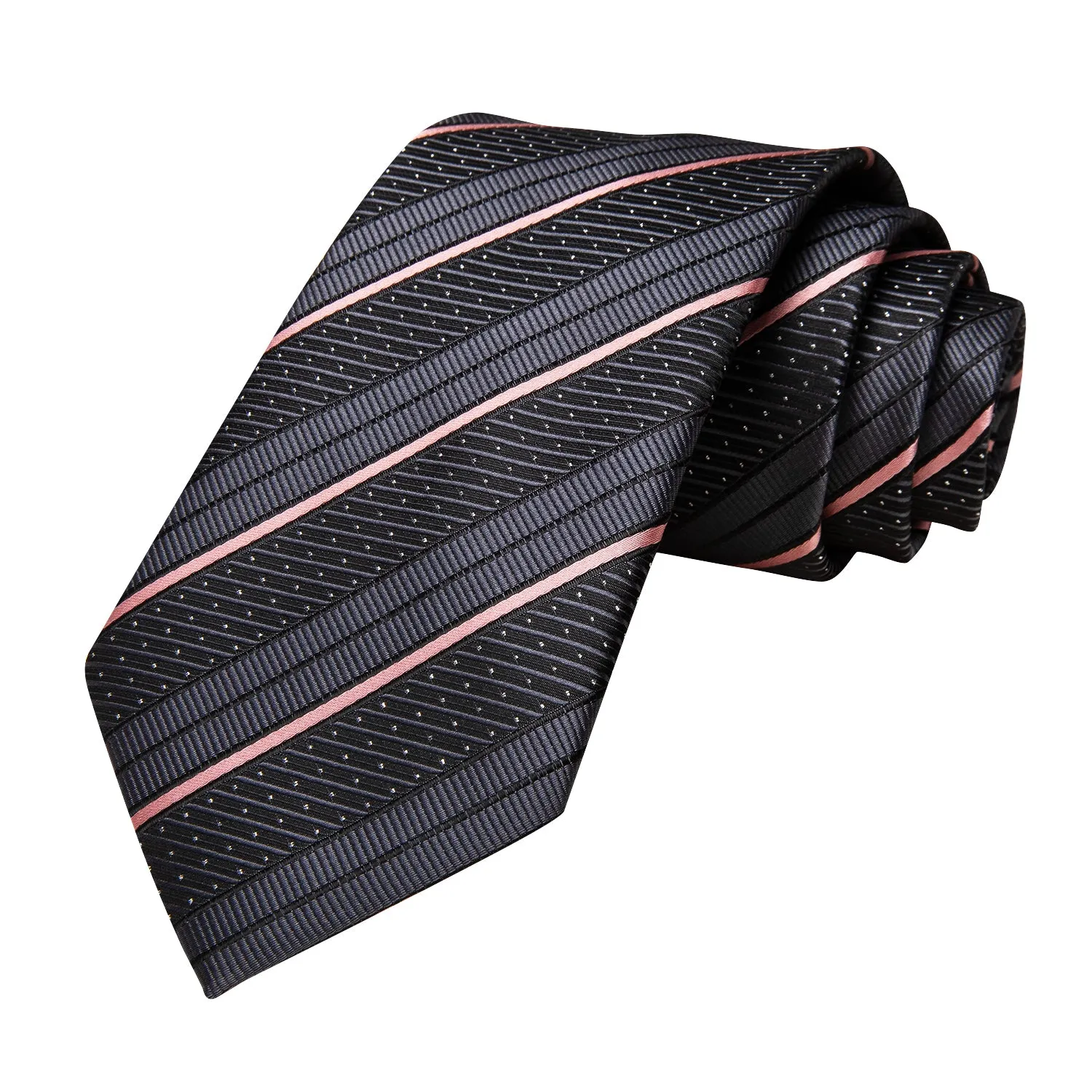 Ties2you Silk Black Tie Pink Striped Business Necktie Hanky Cufflinks Set sold by Ties2You product image thumbnail 5