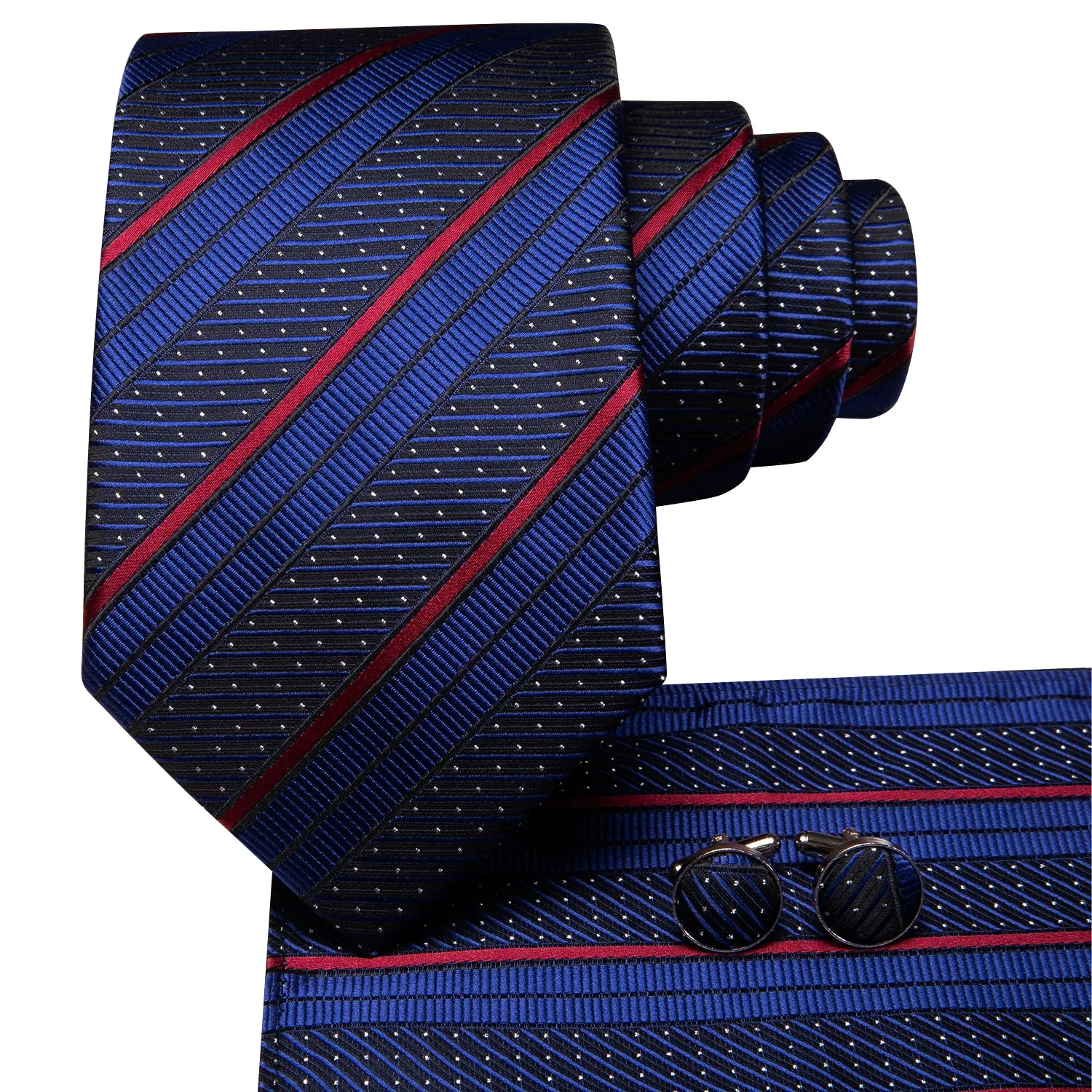 Deep Blue Red Line Striped Tie Pocket Square Cufflinks Set sold by Ties2You product image thumbnail 3