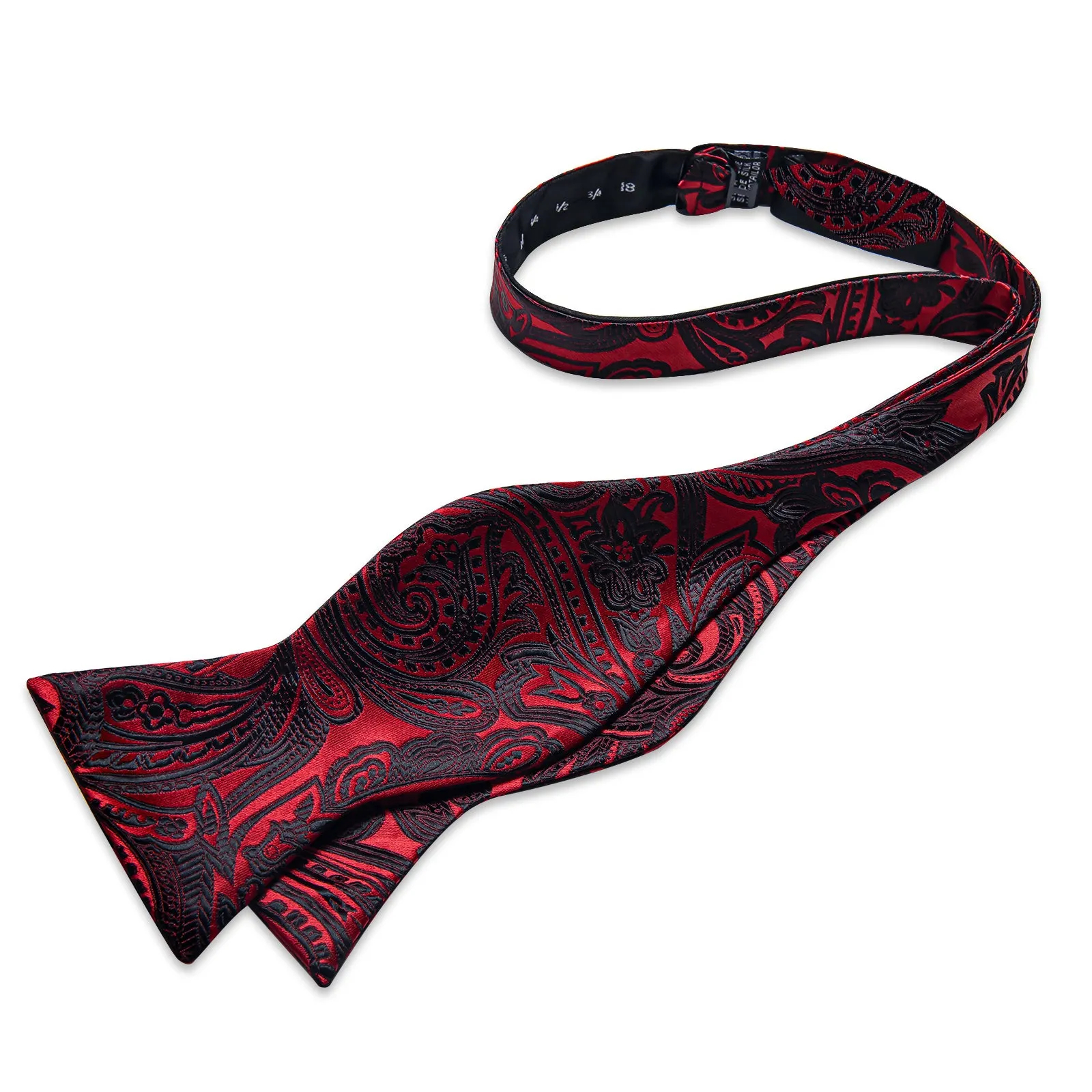 Red Black Paisley Self-tied Silk Bow Tie Pocket Square Cufflinks Set sold by Ties2You product image thumbnail 3
