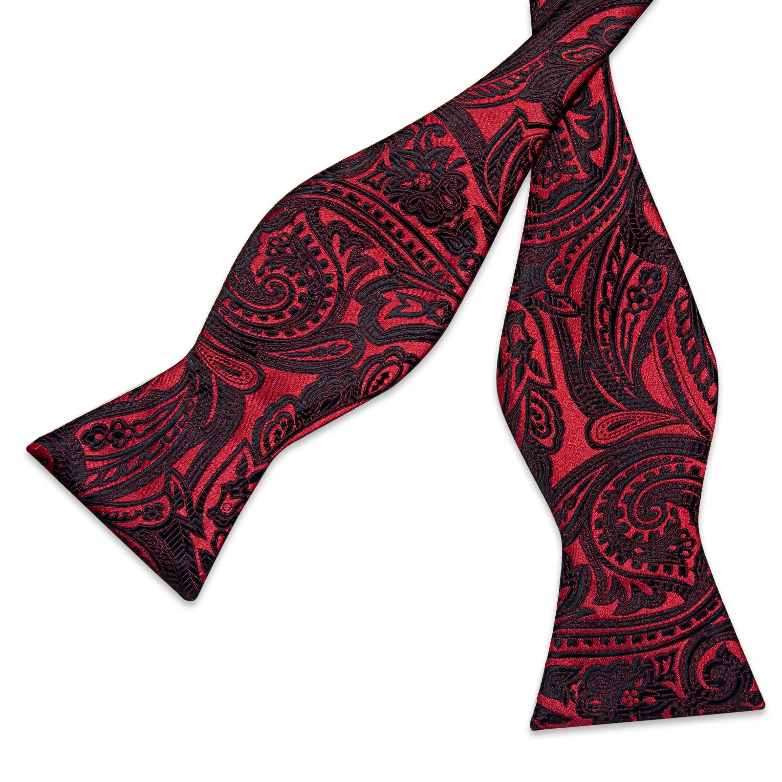 Red Black Paisley Self-tied Silk Bow Tie Pocket Square Cufflinks Set sold by Ties2You product image thumbnail 5