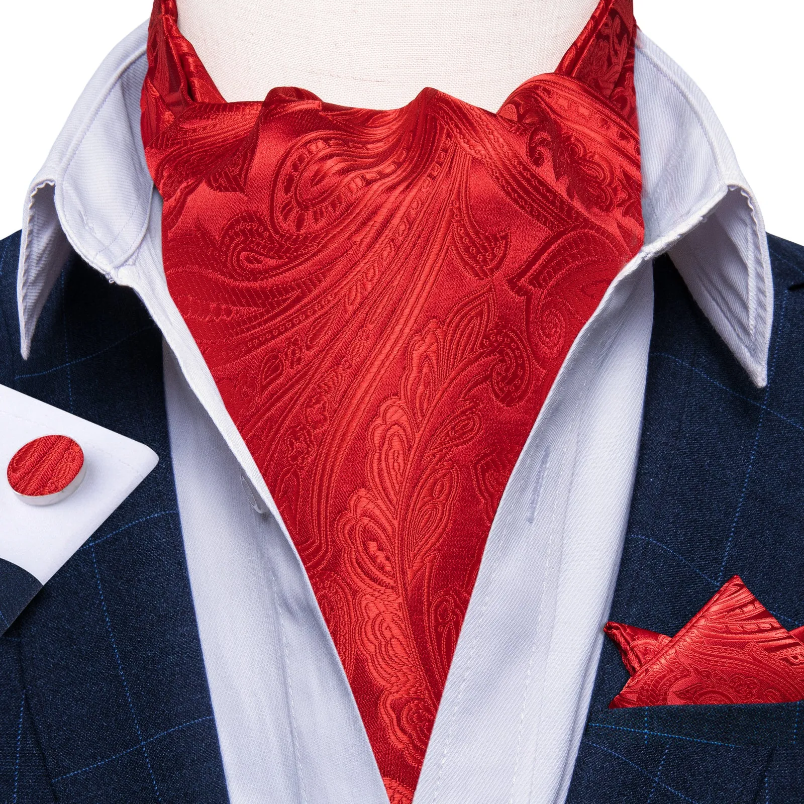 Classic Red Polka Paisley Ascot Cravat Tie Pocket Square Cufflinks Set sold by Ties2You