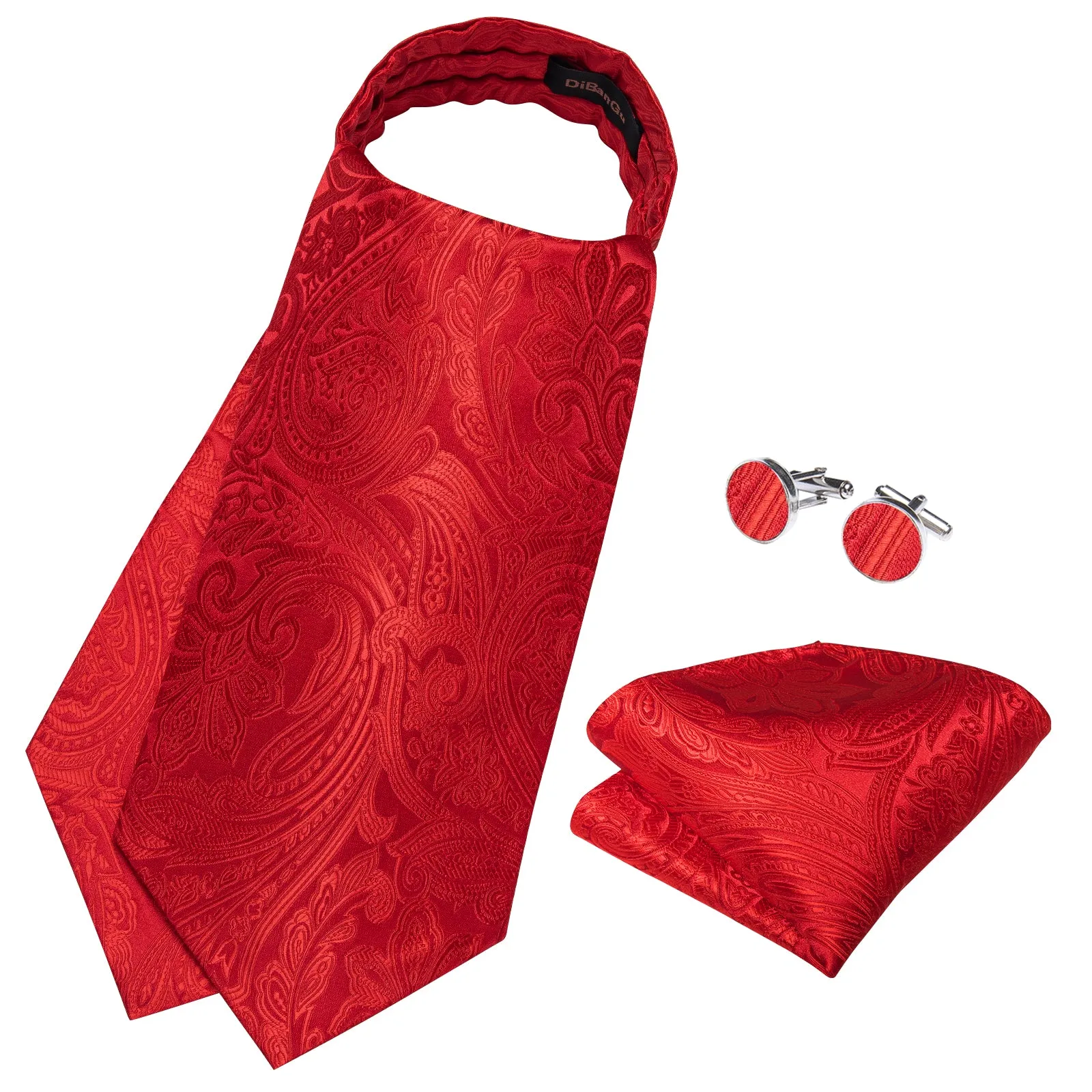Classic Red Polka Paisley Ascot Cravat Tie Pocket Square Cufflinks Set sold by Ties2You product image thumbnail 4