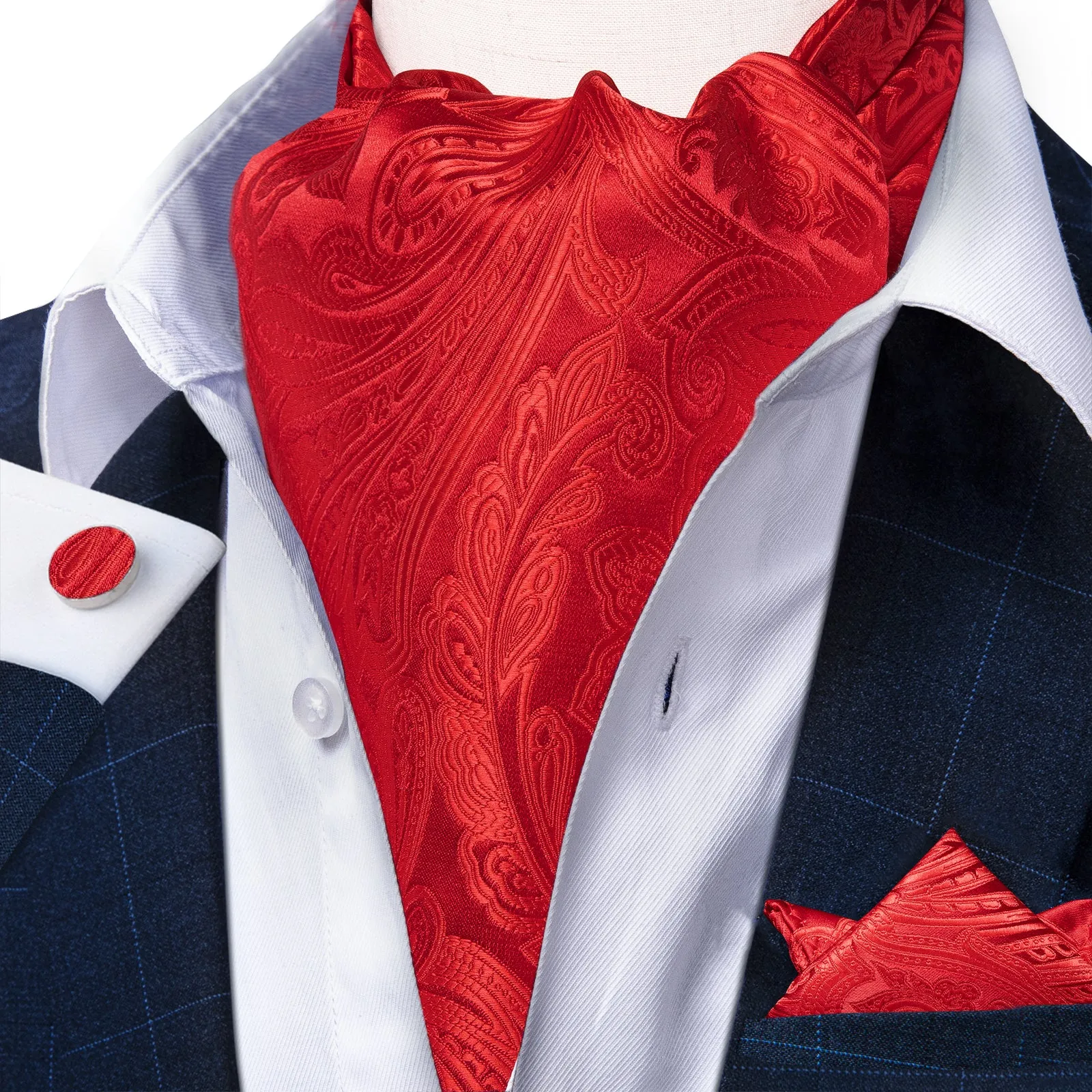 Classic Red Polka Paisley Ascot Cravat Tie Pocket Square Cufflinks Set sold by Ties2You product image thumbnail 2