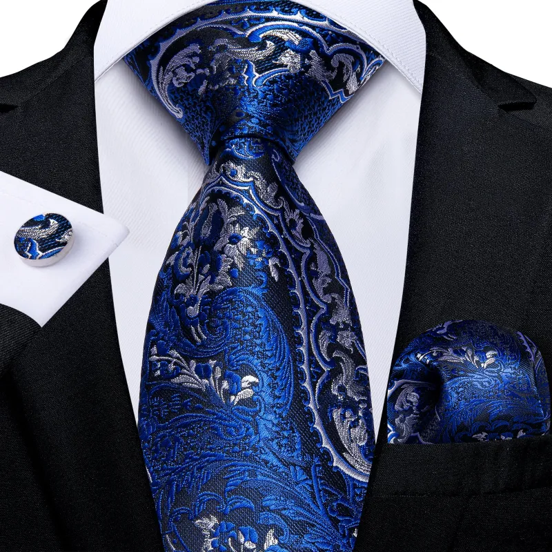 Ocean Blue Floral Tie Pocket Square Cufflinks Set sold by Ties2You