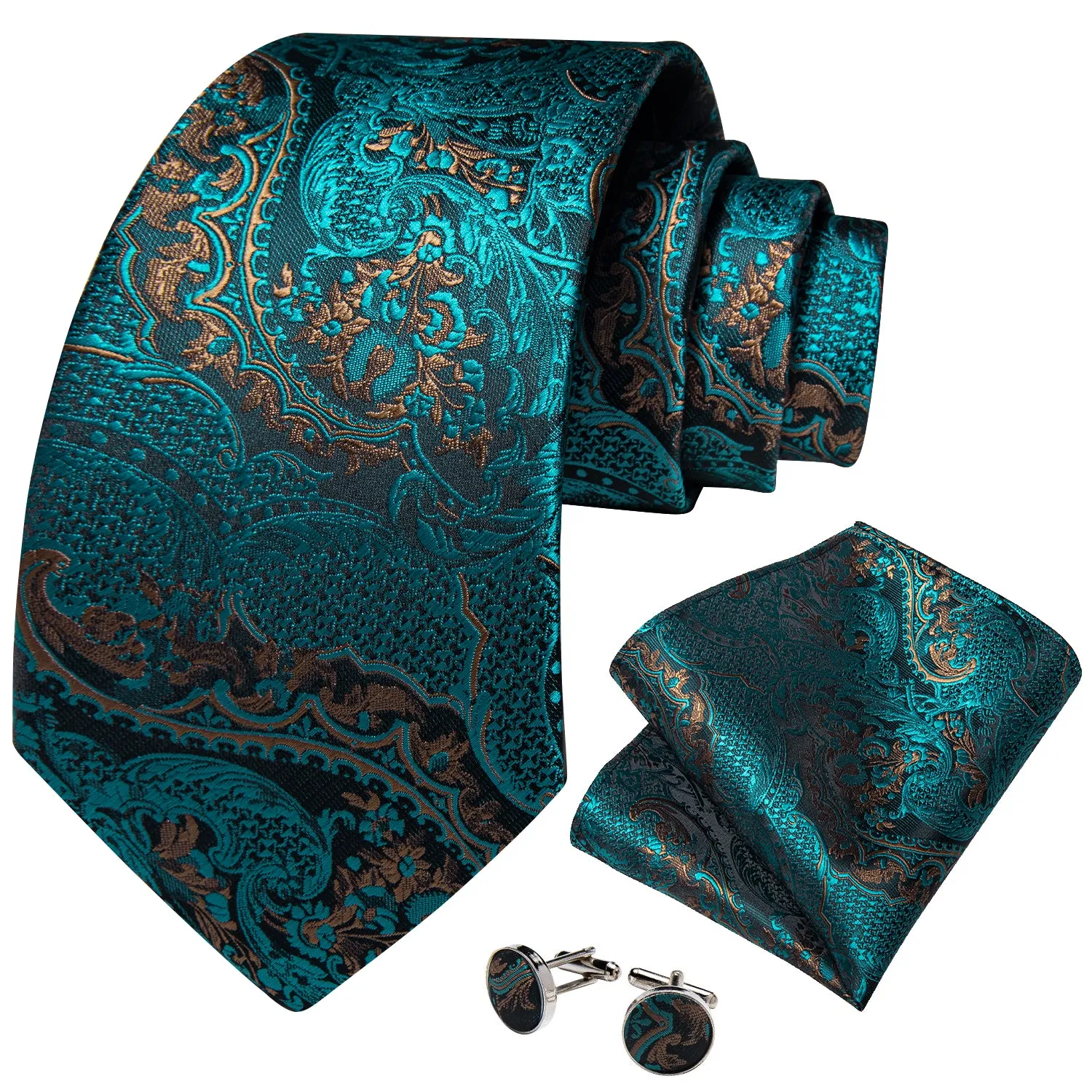 Lake Green Floral Tie Pocket Square Cufflinks Set sold by Ties2You product image thumbnail 2
