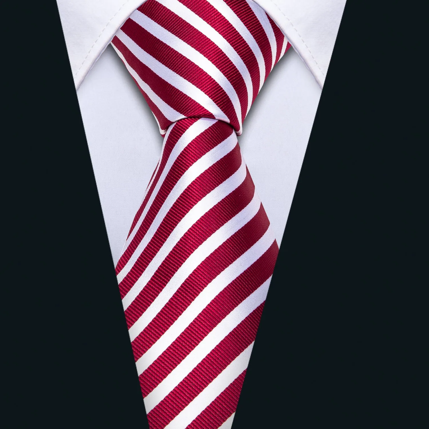 White Red Striped Men's Necktie Pocket Square Cufflinks Set with Lapel Pin sold by Ties2You product image thumbnail 5