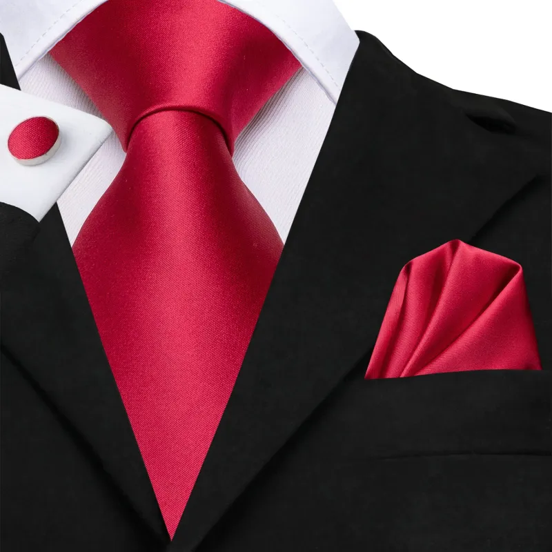 Red Solid Tie Pocket Square Cufflinks Set sold by Ties2You