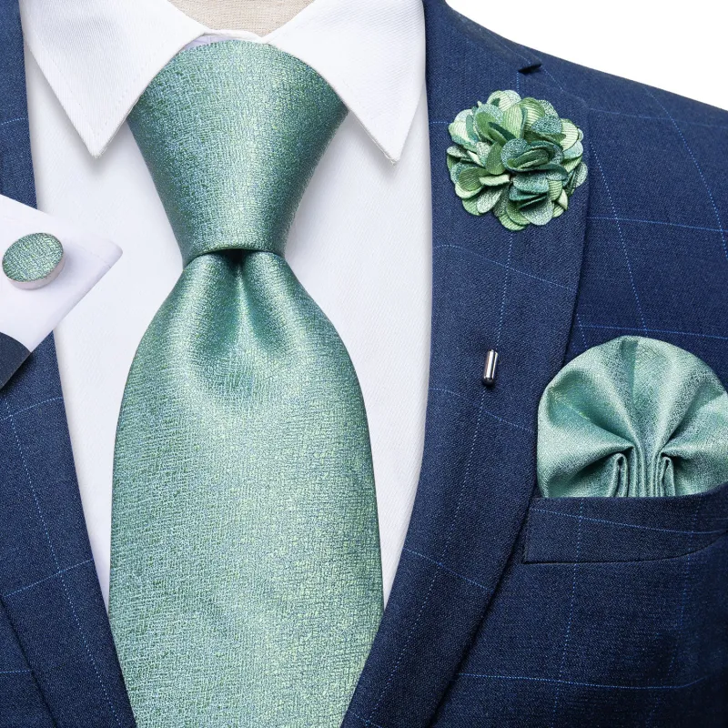Mint Green Solid Tie Pocket Square Cufflinks Set with Lapel Pin made by Ties2You
