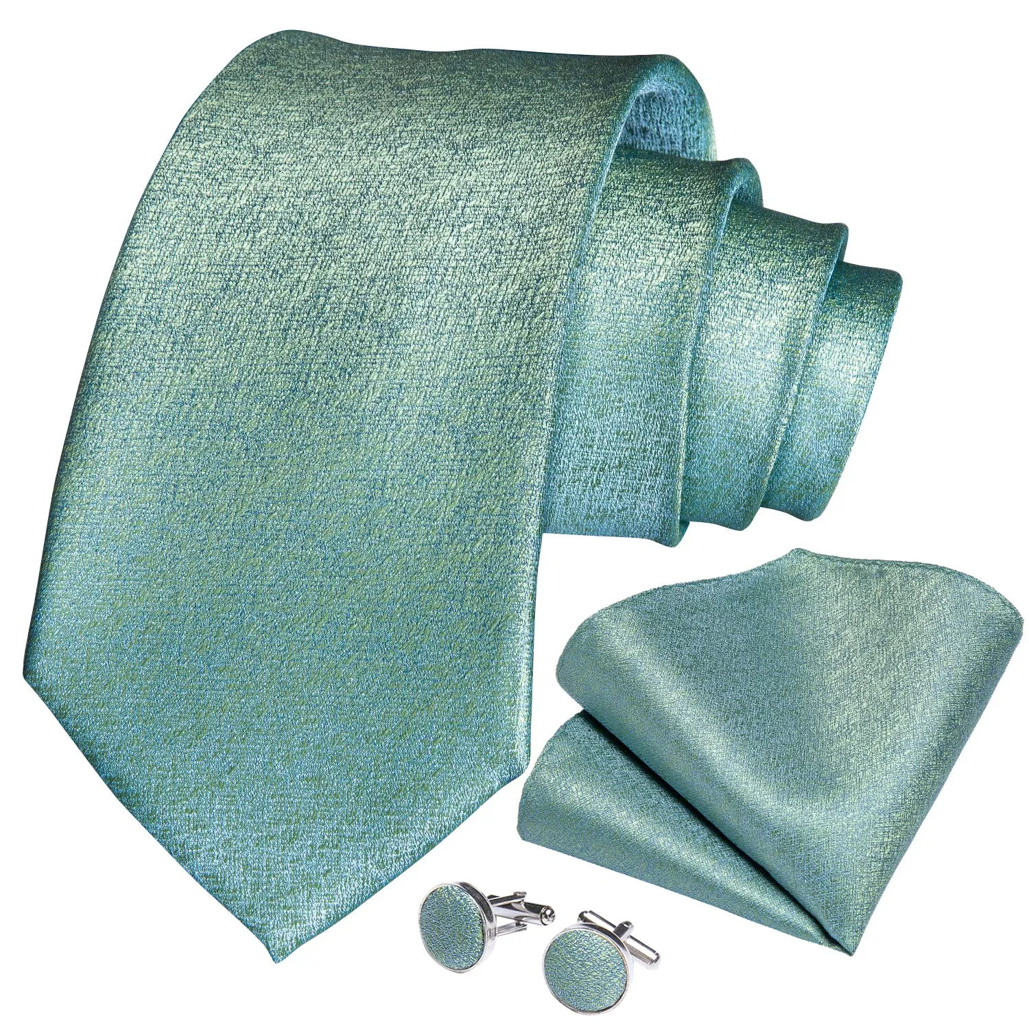 Mint Green Solid Tie Pocket Square Cufflinks Set with Lapel Pin sold by Ties2You product image thumbnail 3