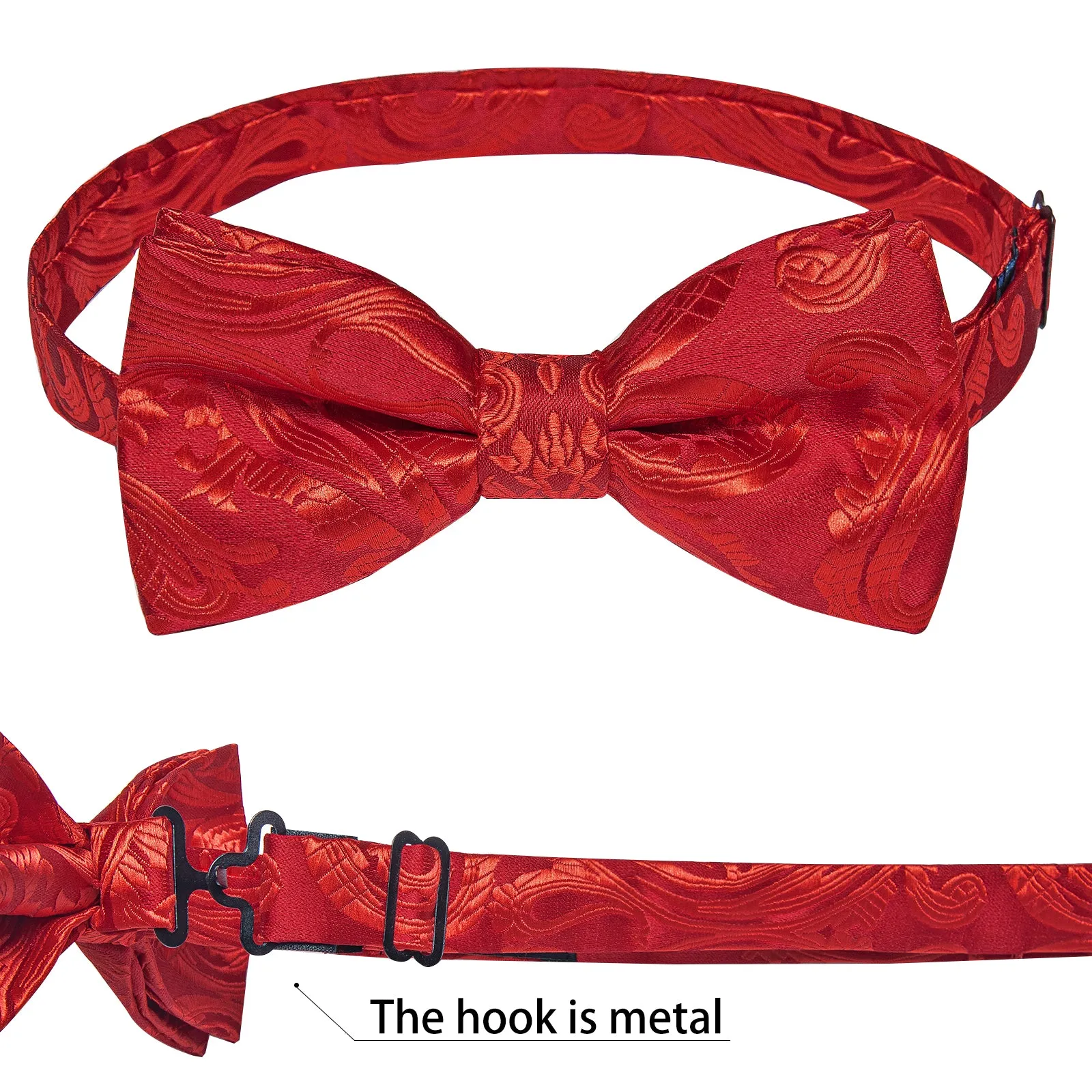 Classic Red Paisley Men's Pre-tied Bowtie Pocket Square Cufflinks Set sold by Ties2You product image thumbnail 5