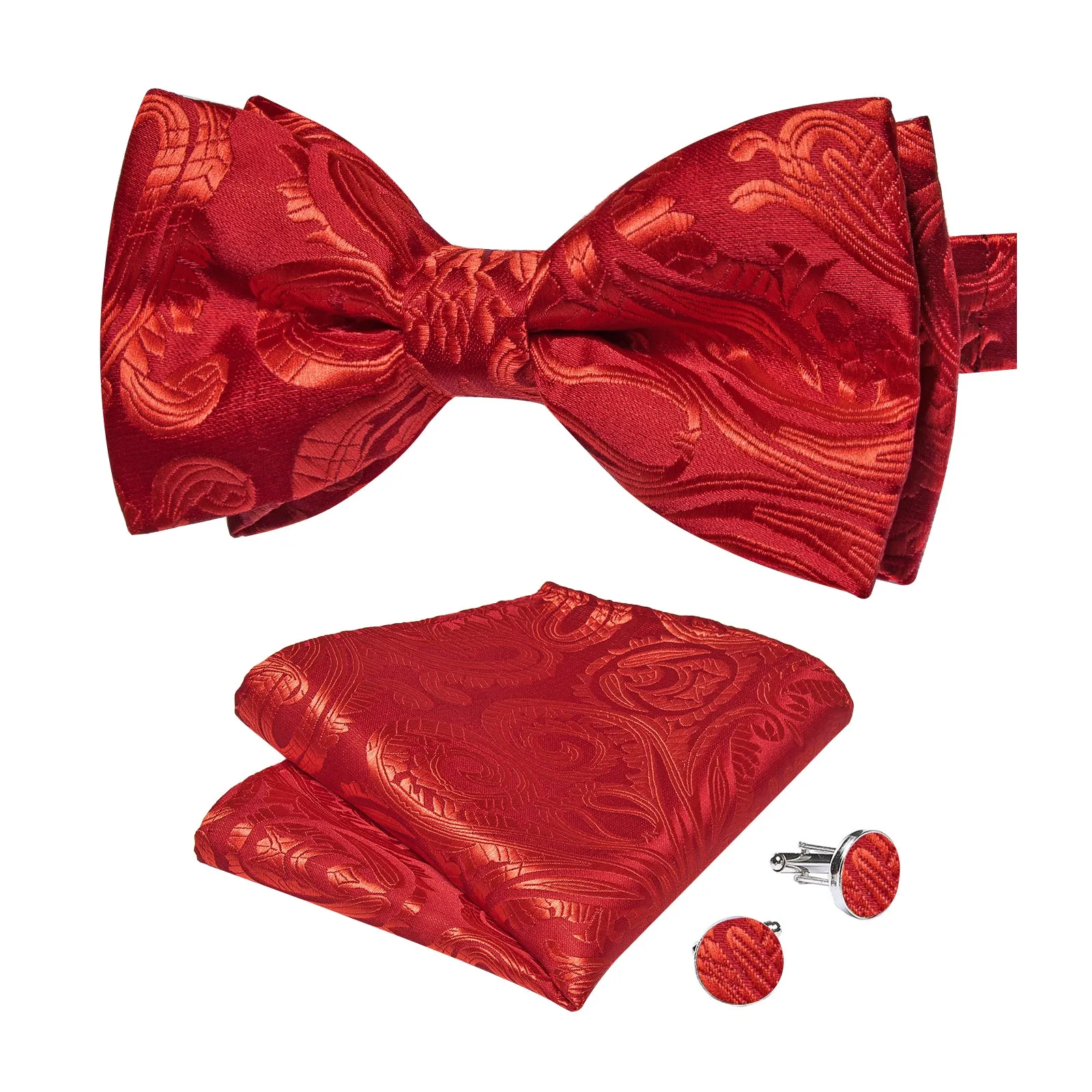 Classic Red Paisley Men's Pre-tied Bowtie Pocket Square Cufflinks Set sold by Ties2You product image thumbnail 3