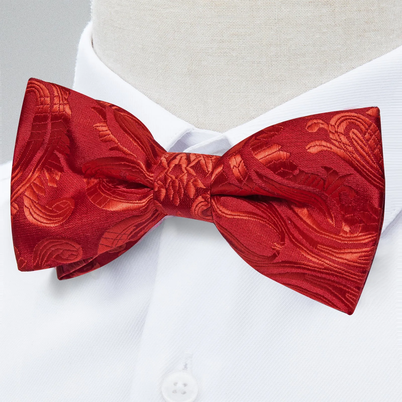 Classic Red Paisley Men's Pre-tied Bowtie Pocket Square Cufflinks Set sold by Ties2You product image thumbnail 4