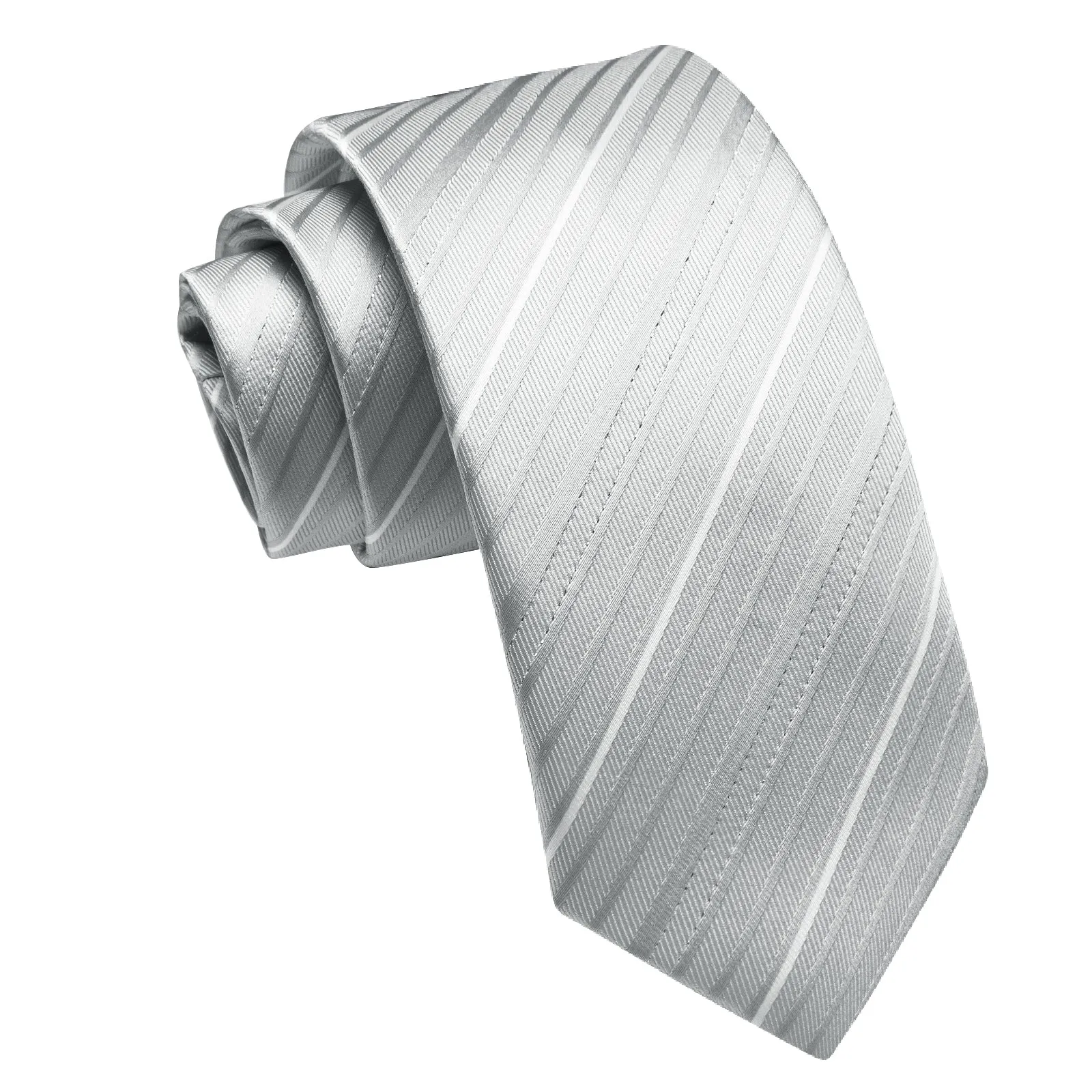 Silver Light Gray Striped Mens Tie Pocket Square Cufflinks Set sold by Ties2You product image thumbnail 4