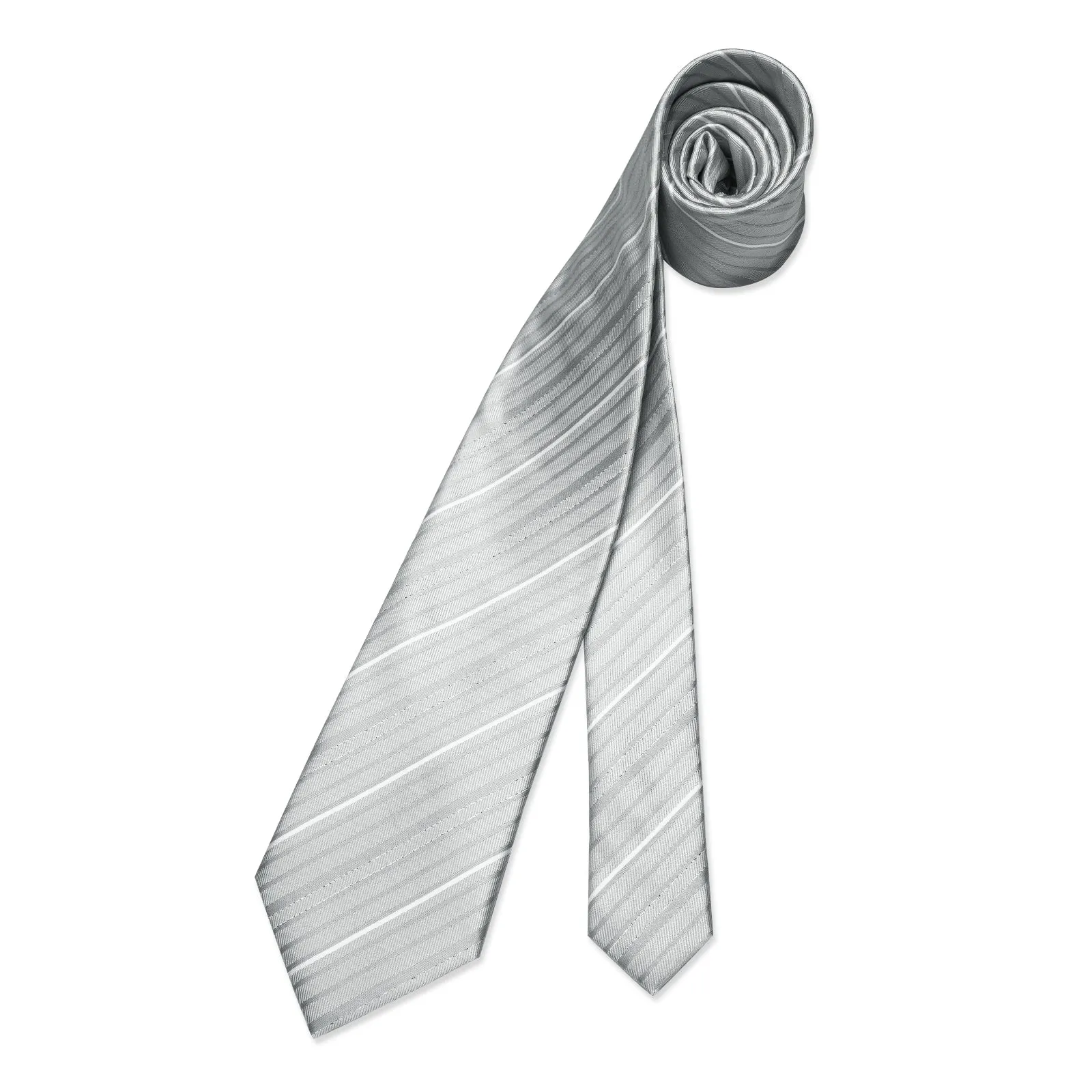 Silver Light Gray Striped Mens Tie Pocket Square Cufflinks Set sold by Ties2You product image thumbnail 5