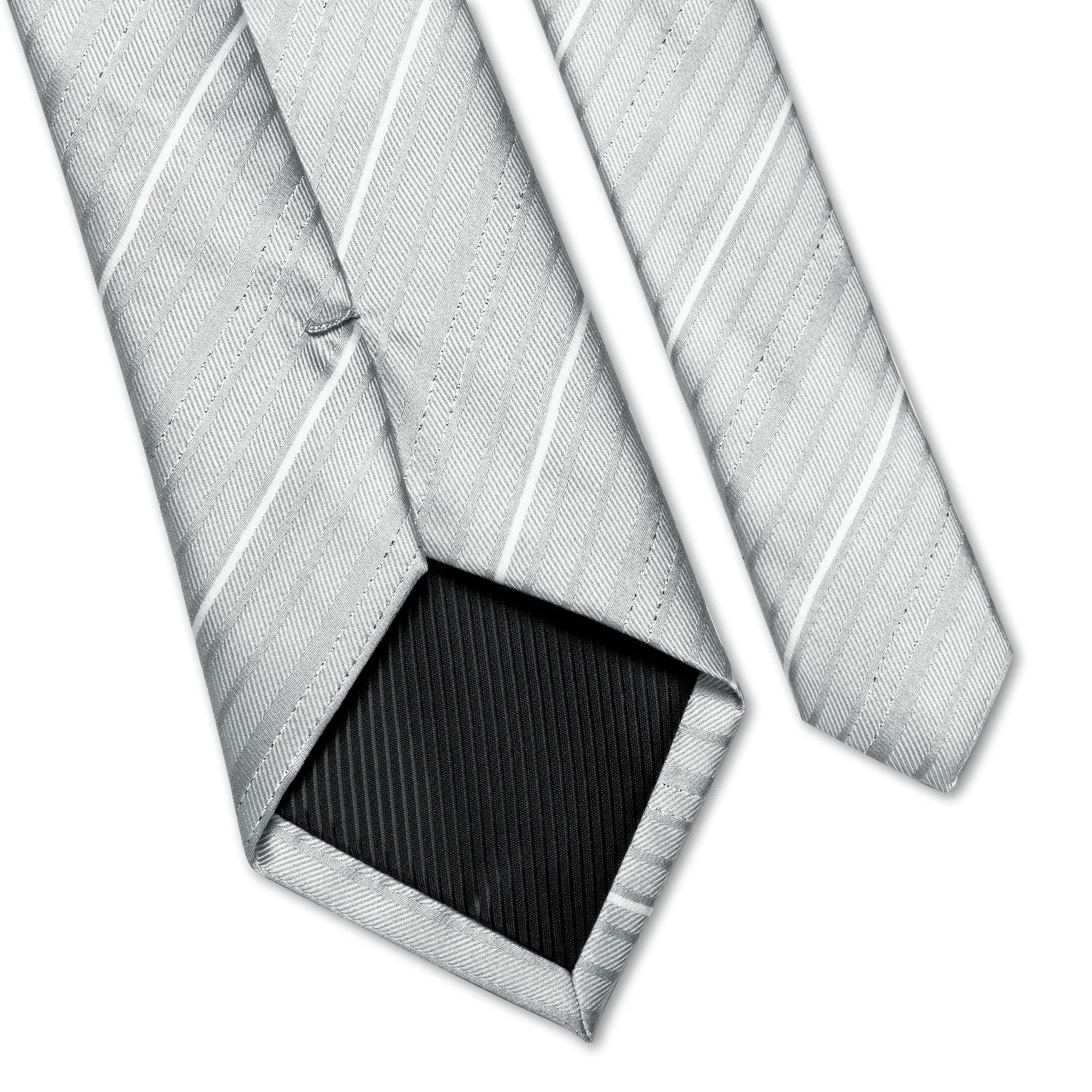 Silver Light Gray Striped Mens Tie Pocket Square Cufflinks Set sold by Ties2You product image thumbnail 2