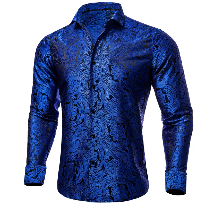 Blue Paisley Silk Men's Long Sleeve Shirt sold by Ties 2 You