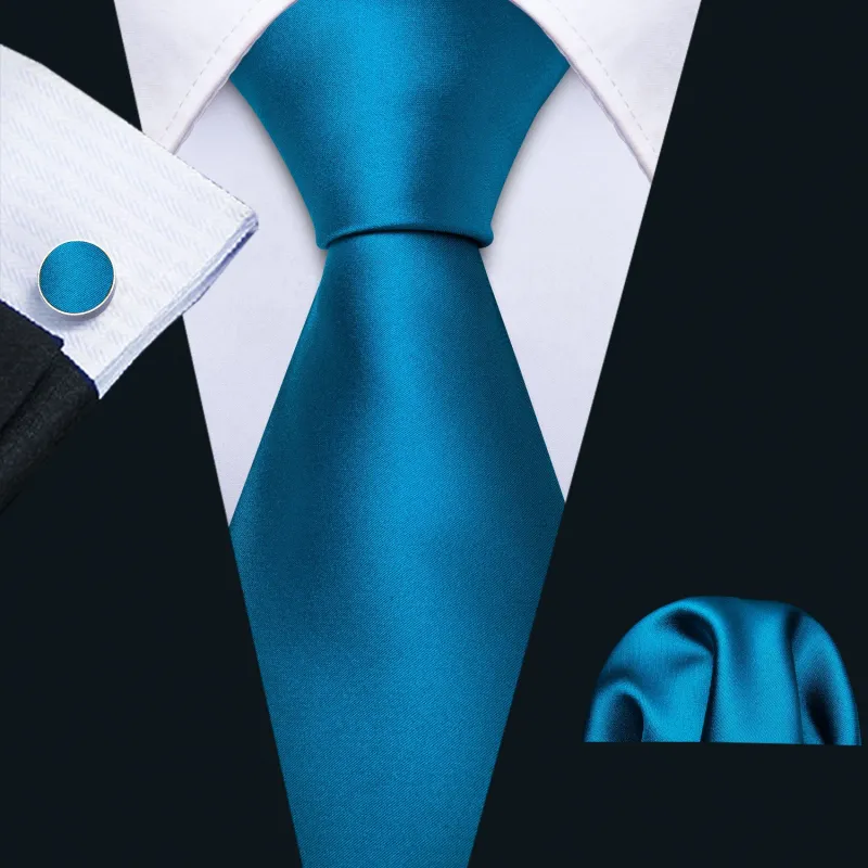 Azure Solid Necktie Pocket Square Cufflinks Set sold by Ties2You