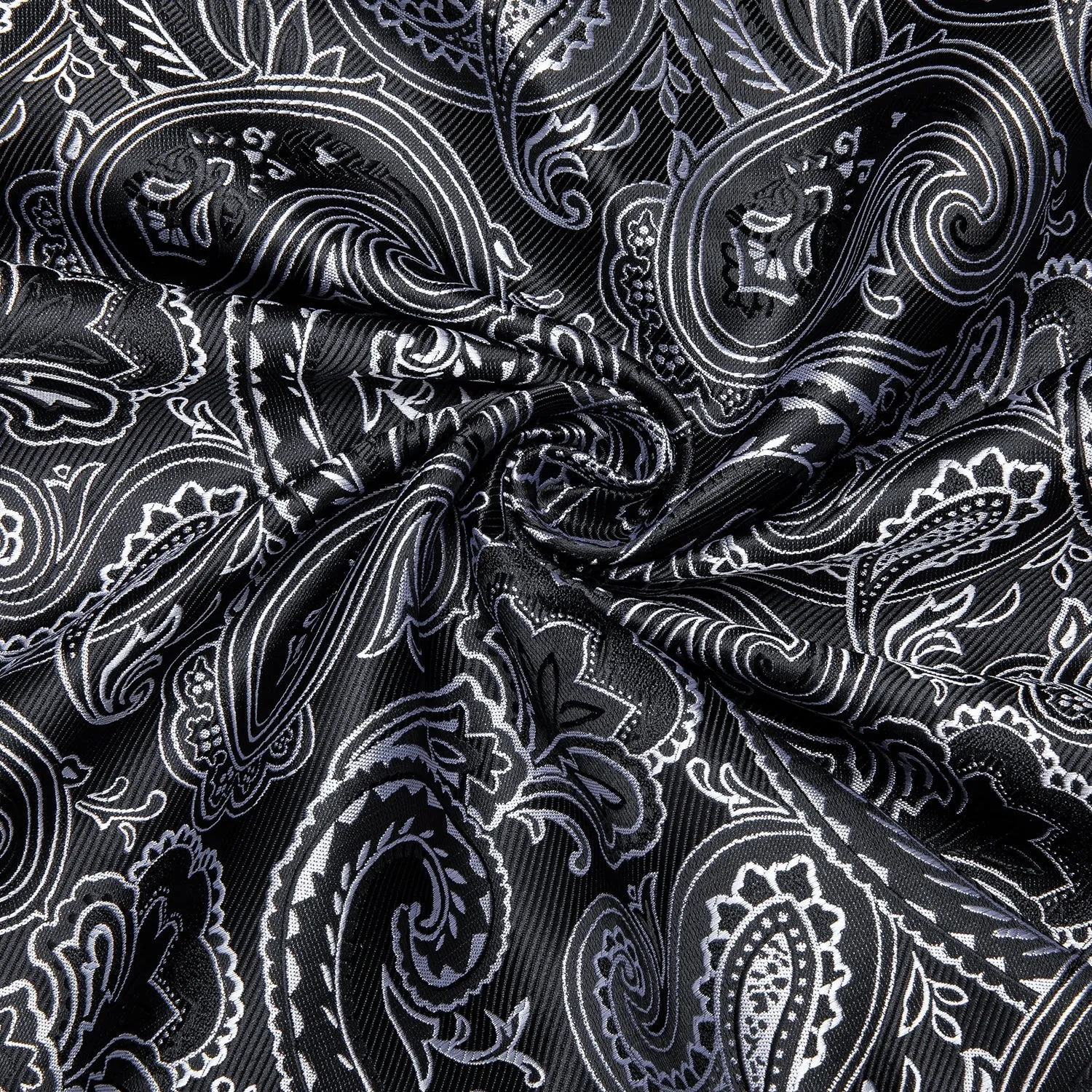 Ties2you Silver Paisley Dress Shirt Mens Silk Black Long Sleeve Button Down Shirt sold by Ties2You product image thumbnail 3