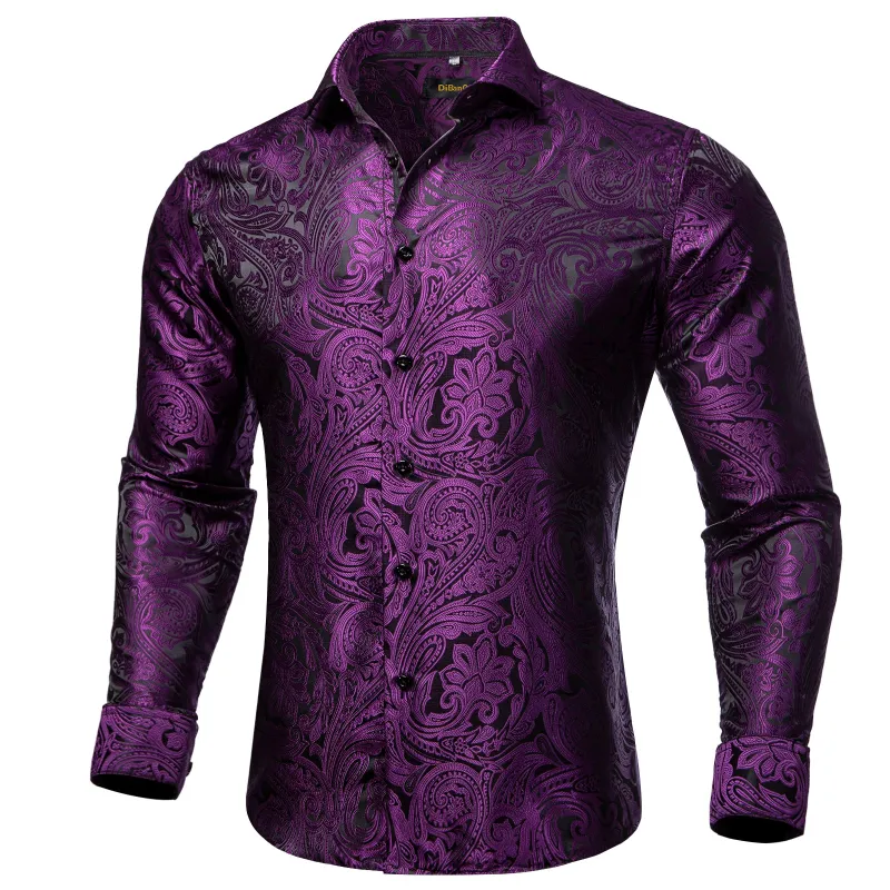 Ties2you Mens Purple Dress Shirt Paisley Long Sleeve Button Down Shirt for Party sold by Ties2You