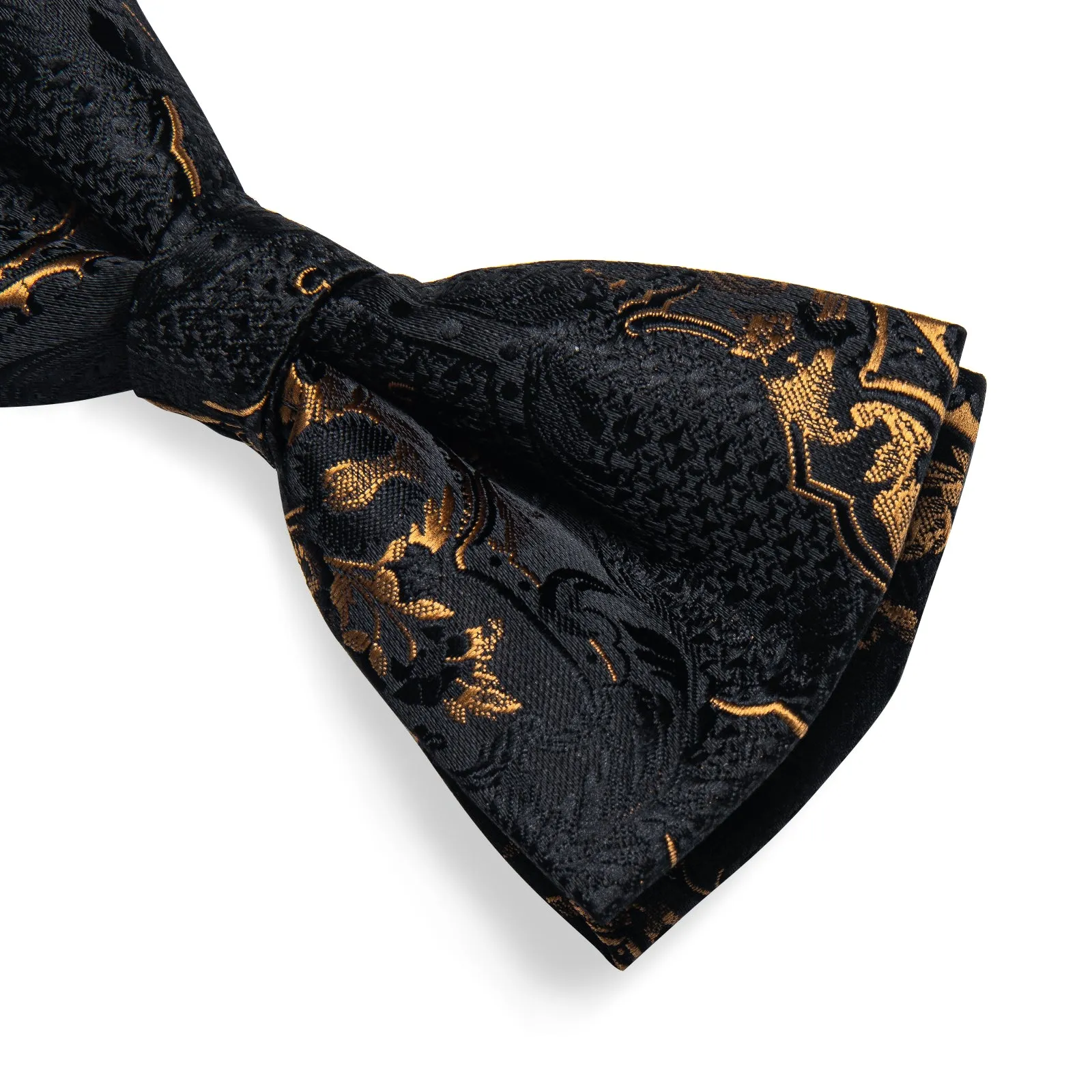 Black Golden Paisley Men's Pre-tied Bowtie Pocket Square Cufflinks Set sold by Ties2You product image thumbnail 4