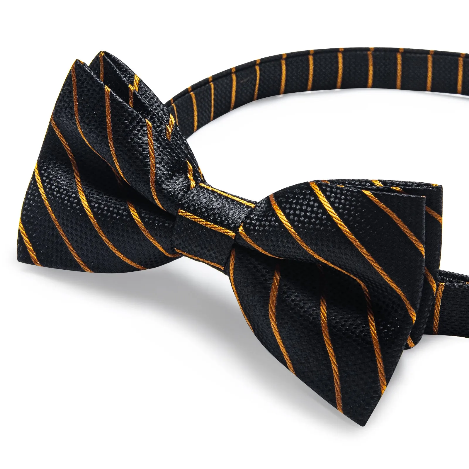 Black Golden Striped Men's Pre-tied Bowtie Pocket Square Cufflinks Set sold by Ties2You product image thumbnail 4