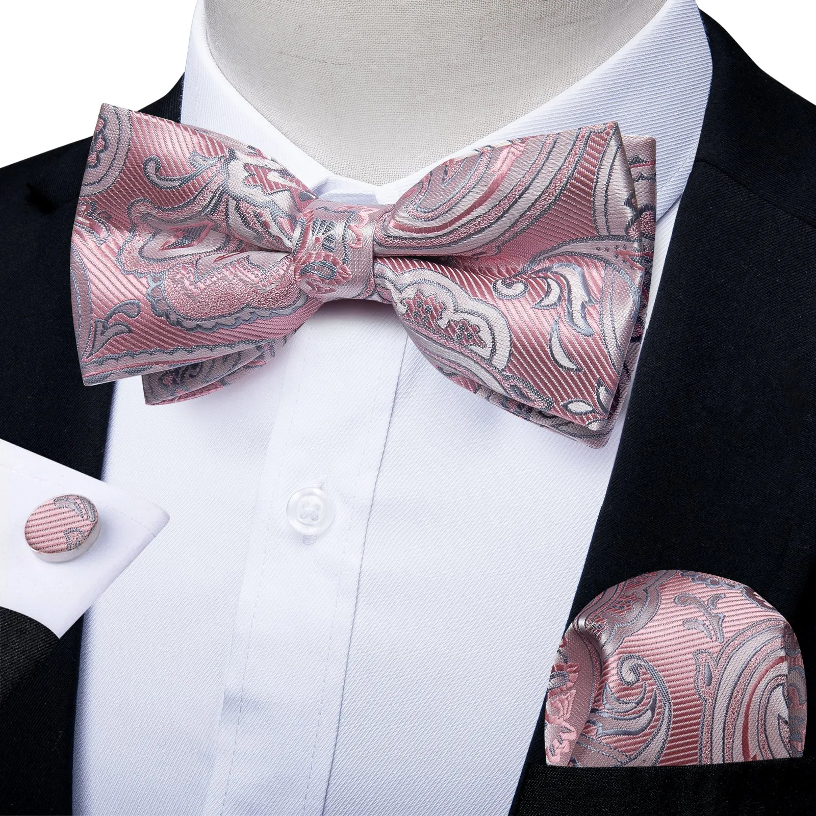 Pink Paisley Men's Pre-tied Bowtie Pocket Square Cufflinks Set sold by Ties2You