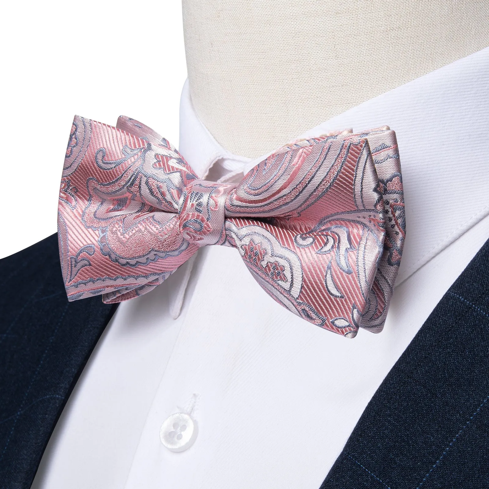 Pink Paisley Men's Pre-tied Bowtie Pocket Square Cufflinks Set sold by Ties2You product image thumbnail 3