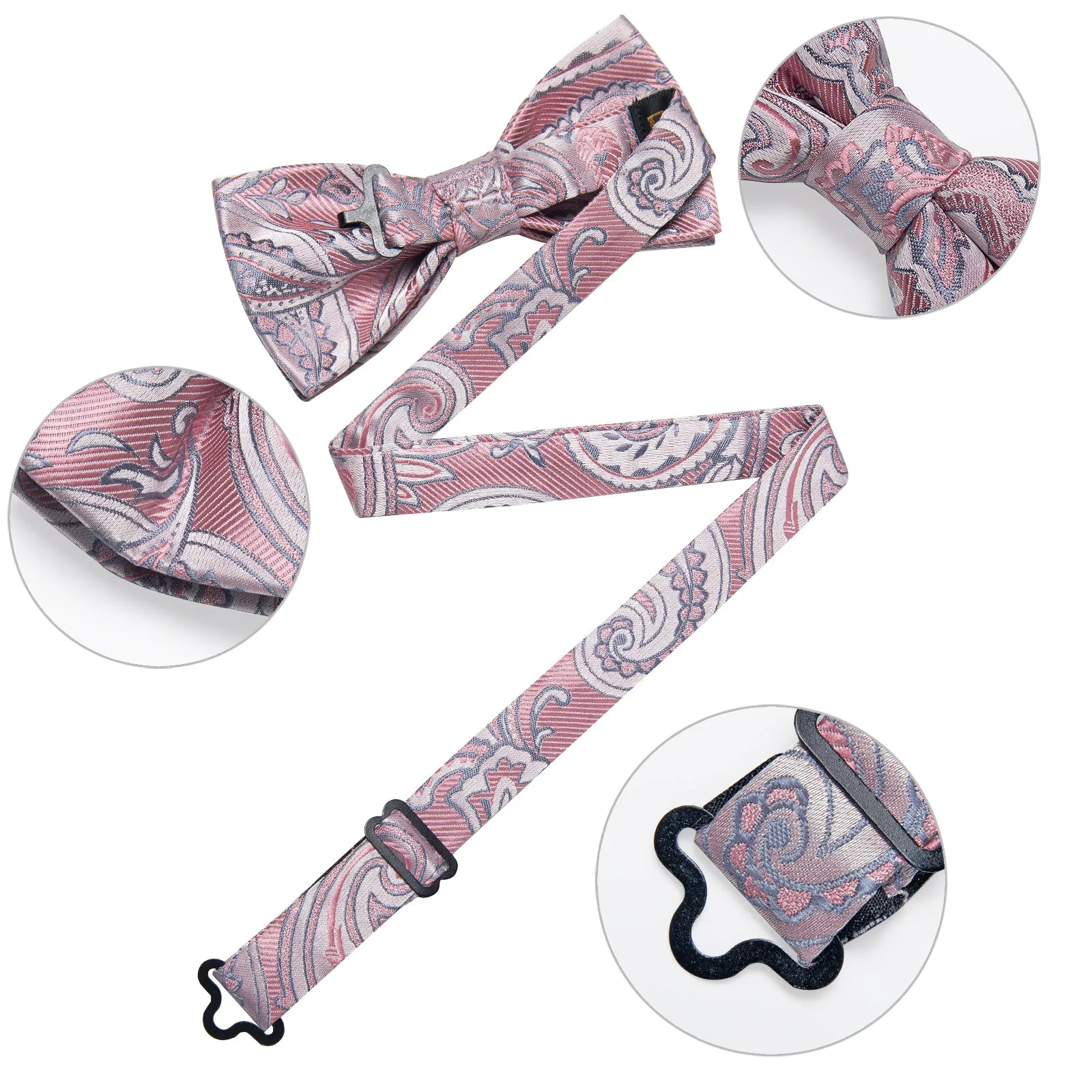 Pink Paisley Men's Pre-tied Bowtie Pocket Square Cufflinks Set sold by Ties2You product image thumbnail 5