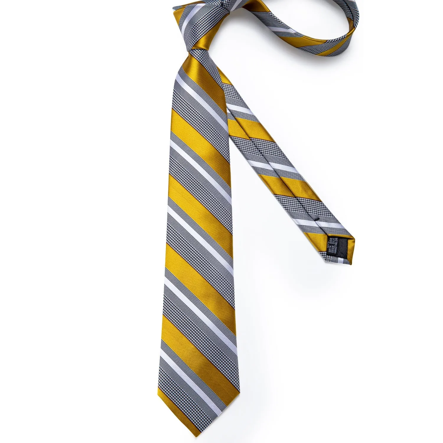 Yellow Grey Striped Men's Tie Hanky Cufflinks Set with Chain Collar Pin sold by Ties2You product image thumbnail 4