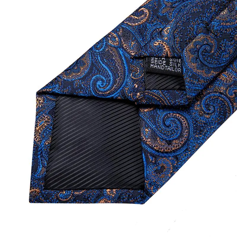 Blue Shining Paisley Men's Tie Hanky Cufflinks Set with Chain Collar Pin sold by Ties2You product image thumbnail 5