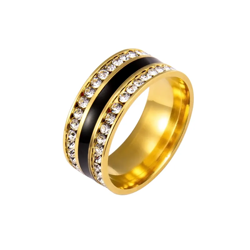 Ties2you Golden Black Link Titanium Steel Rhinestone Ring Decoration for Ties sold by Ties2You