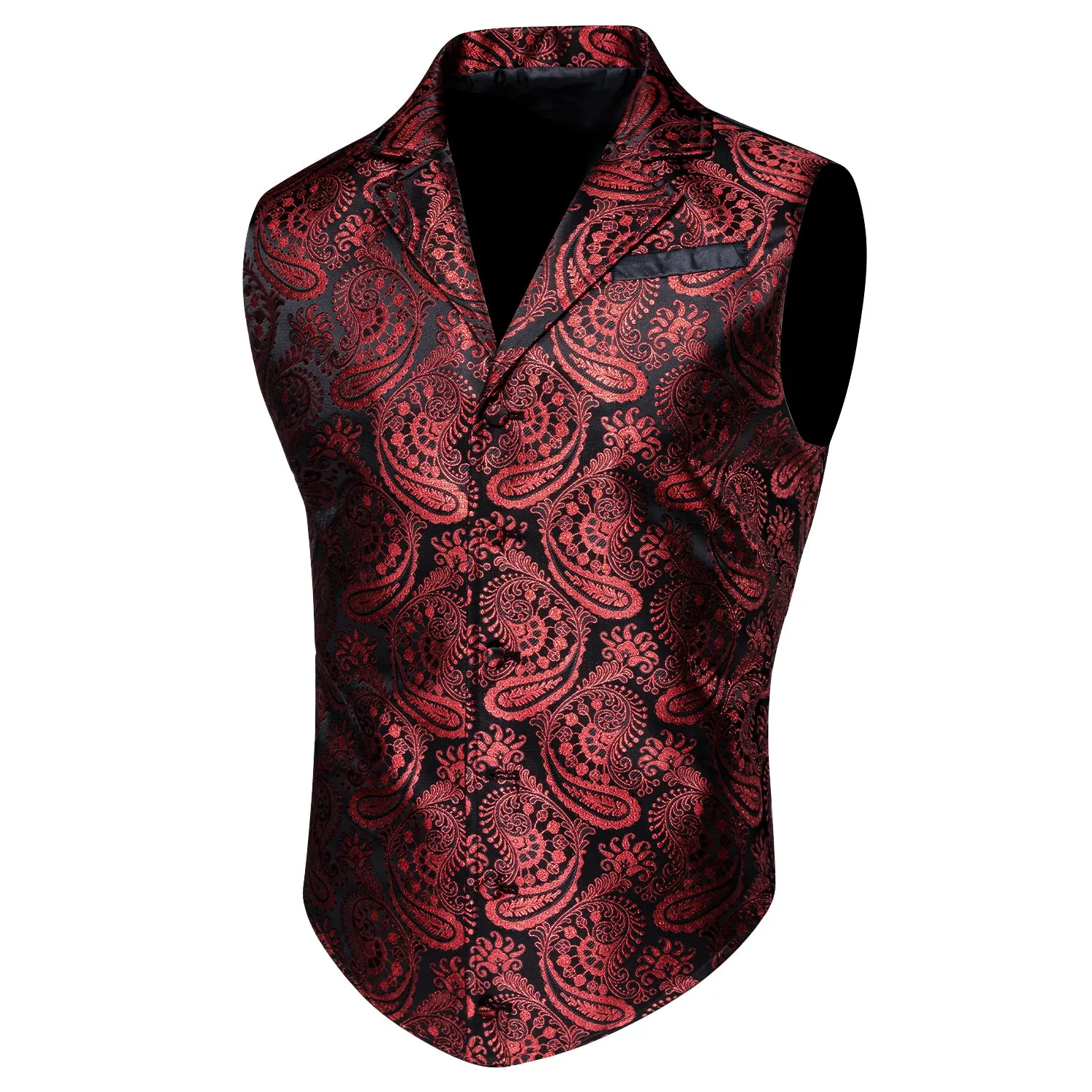 Ties2you Men's Vest Black Red Paisley Jacquard Notched Collar Victorian Suit Vest sold by Ties2You