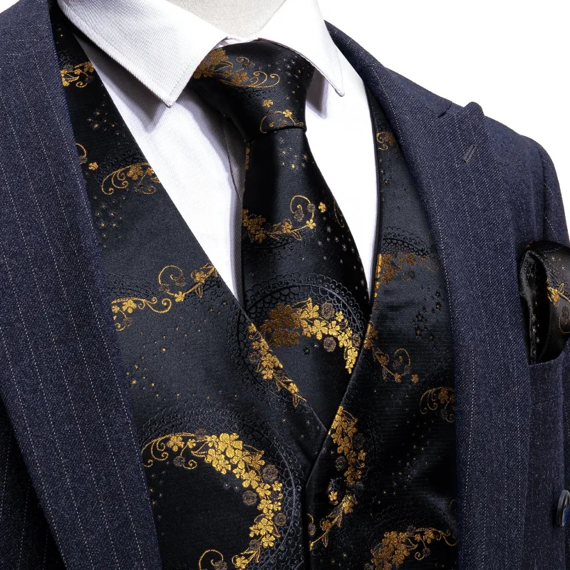 Ties2you Black Suit Vest Formal Floral Dress Waistcoat Tie Pocket Square Cufflinks Set sold by Ties2You