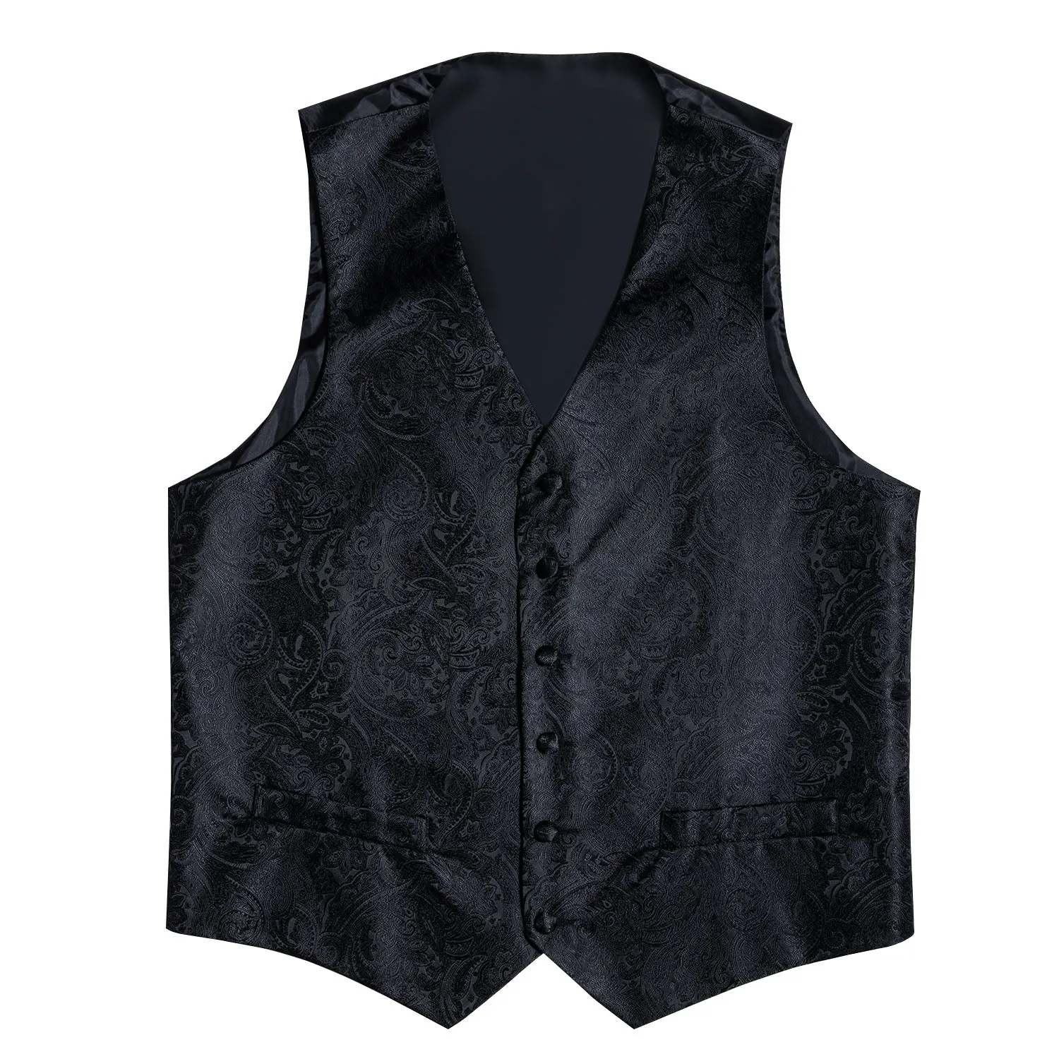 Classic Black Paisley Men's Vest Tie Hanky Cufflinks Set Waistcoat Suit Set sold by Ties2You product image thumbnail 5