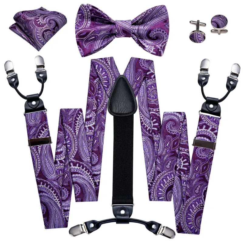 Purple Paisley Y Back Brace Clip-on Men's Suspender with Bow Tie Set sold by Ties2You
