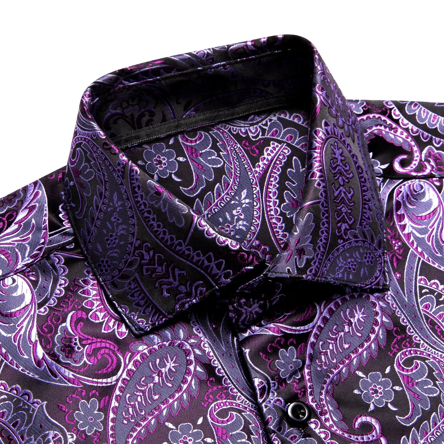 Ties2you Purple Shirt Paisley Pattern Silk Men's Long Sleeve Shirt sold by Ties2You product image thumbnail 2