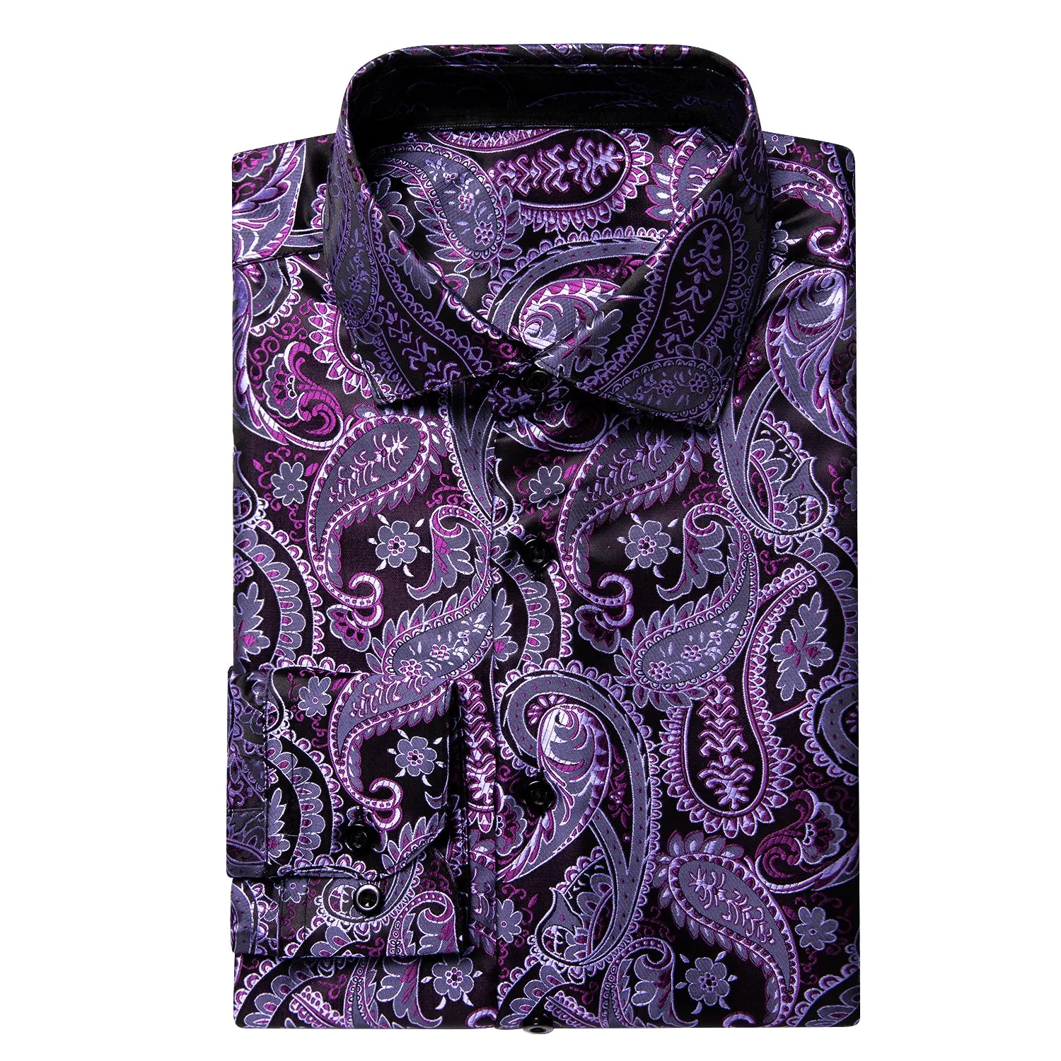 Ties2you Purple Shirt Paisley Pattern Silk Men's Long Sleeve Shirt sold by Ties2You product image thumbnail 3