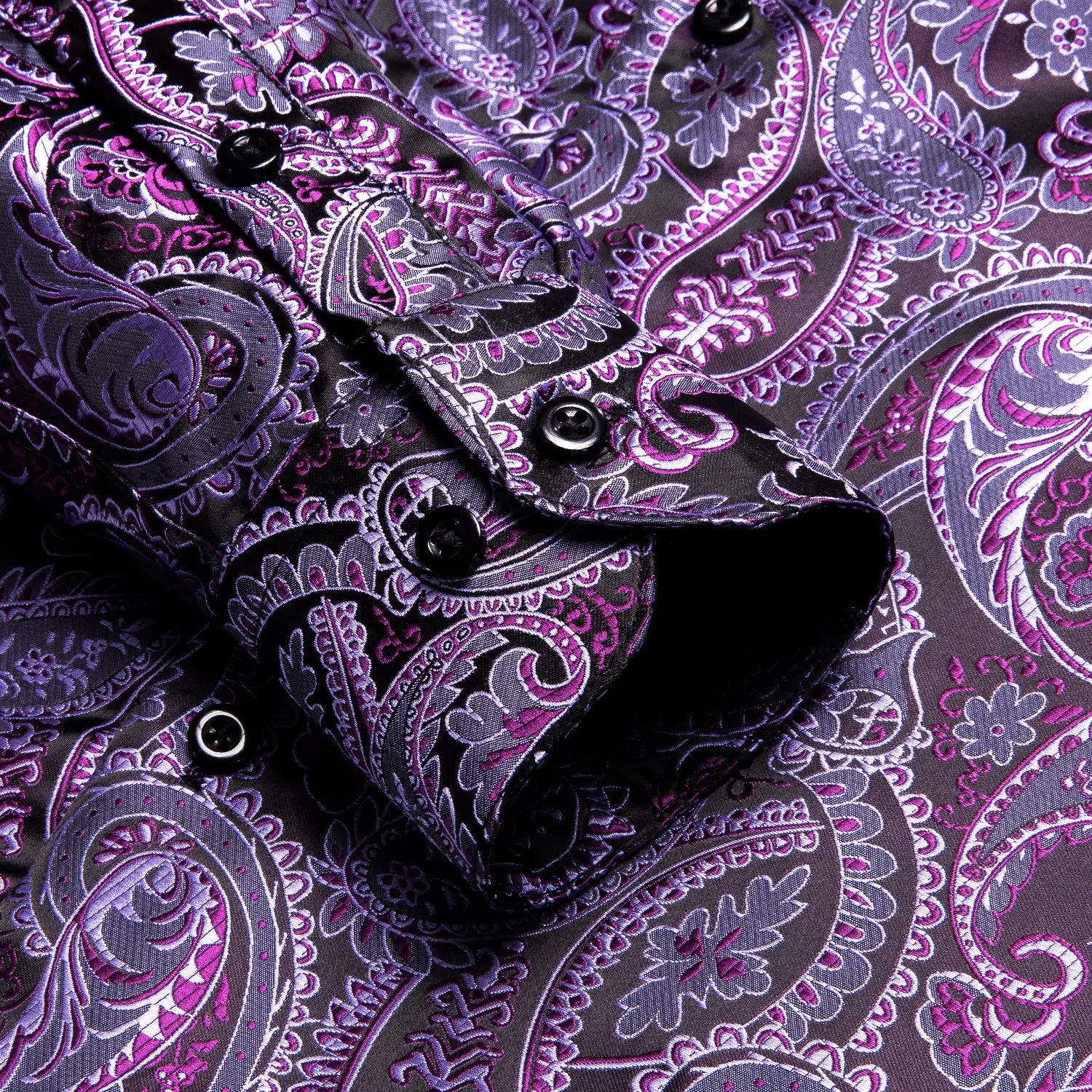 Ties2you Purple Shirt Paisley Pattern Silk Men's Long Sleeve Shirt sold by Ties2You product image thumbnail 4