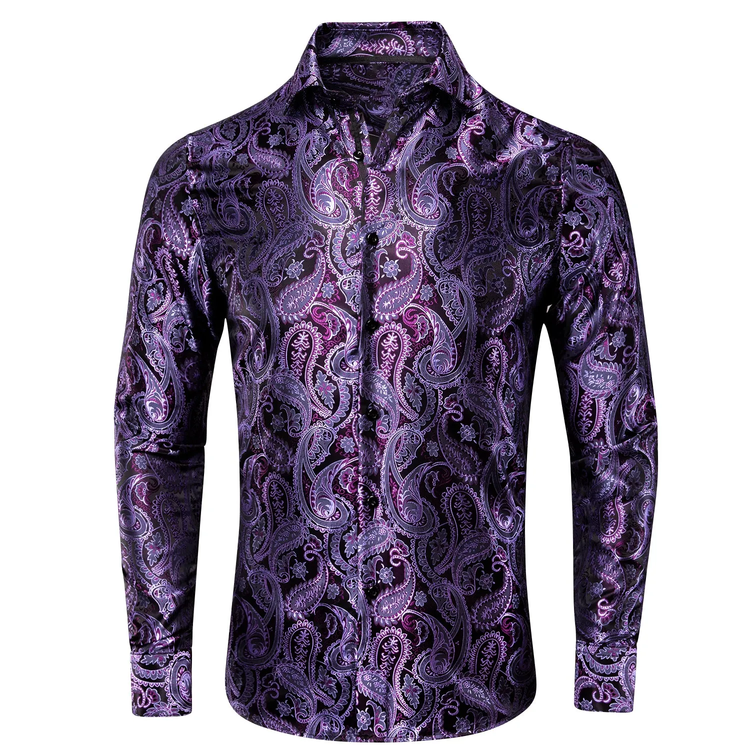 Ties2you Purple Shirt Paisley Pattern Silk Men's Long Sleeve Shirt sold by Ties2You