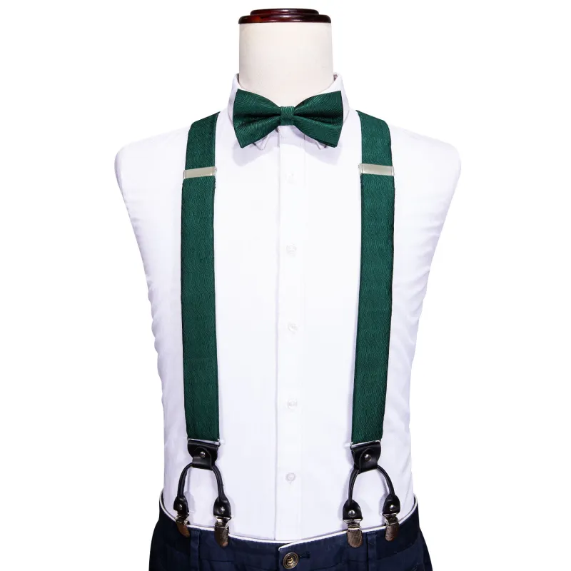 Green Striped Y Back Brace Clip-on Men's Suspender with Bow Tie Set sold by Ties2You
