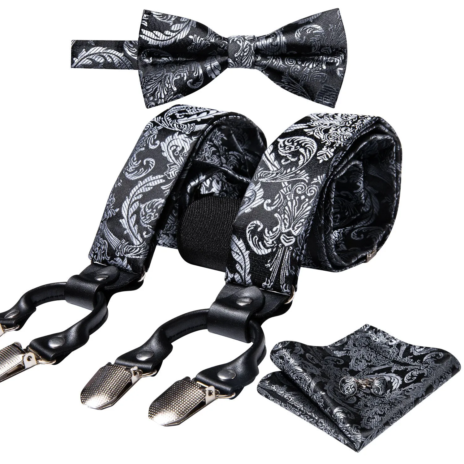 Black White Paisley Y Back Brace Clip-on Men's Suspender with Bow Tie Set sold by Ties2You product image thumbnail 3